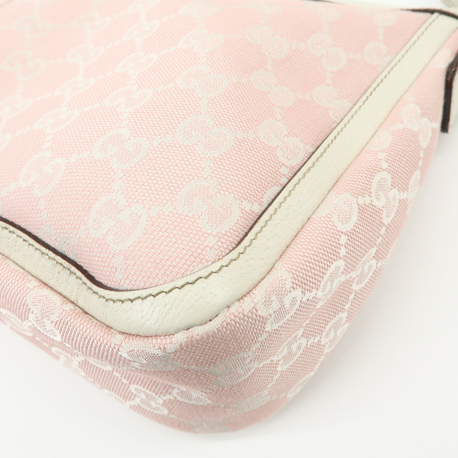 GUCCI GG Canvas Leather Shoulder Bag Hand Bag Pink White 146244