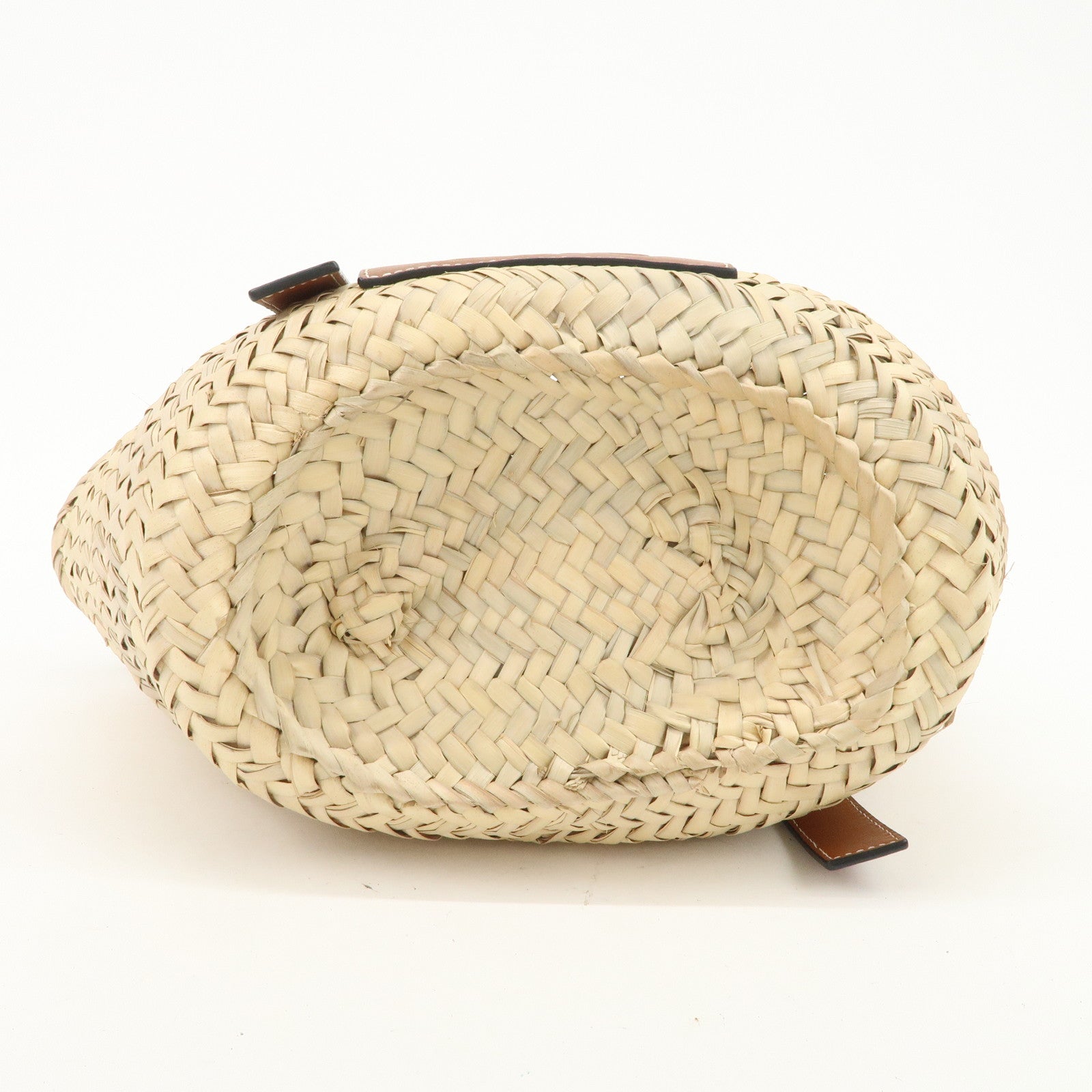 LOEWE Anagram Raffia Leather Basket Bag Hand Bag Natural Brown 2435