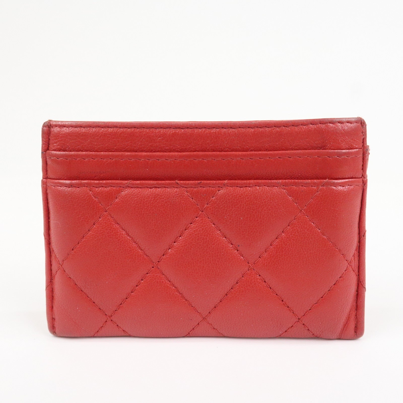 CHANEL COCO Mark Matelasse Lamb Skin Card Case Red