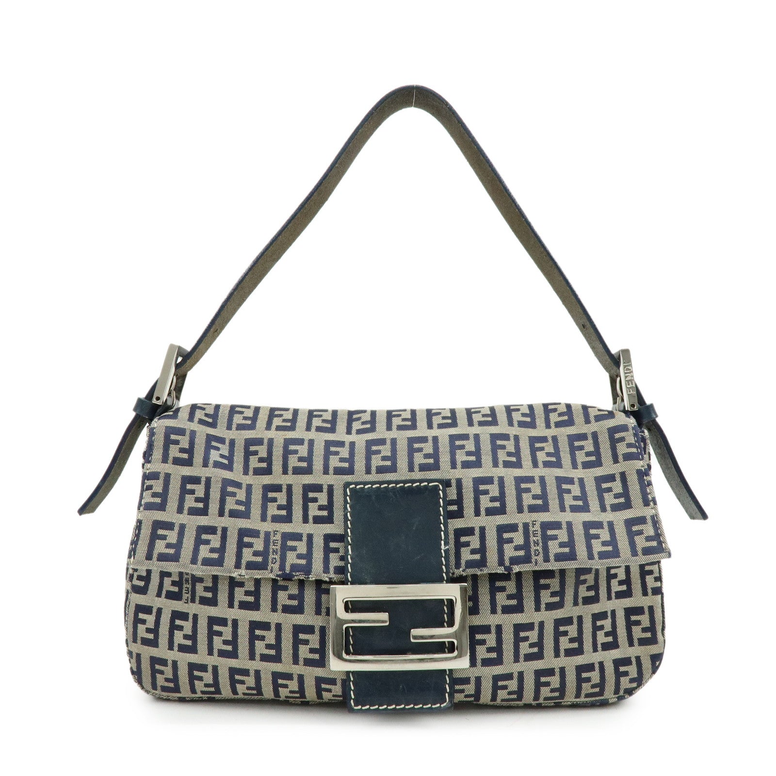 FENDI Mamma Baguette Zucchino Canvas Leather Shoulder Bag 26424