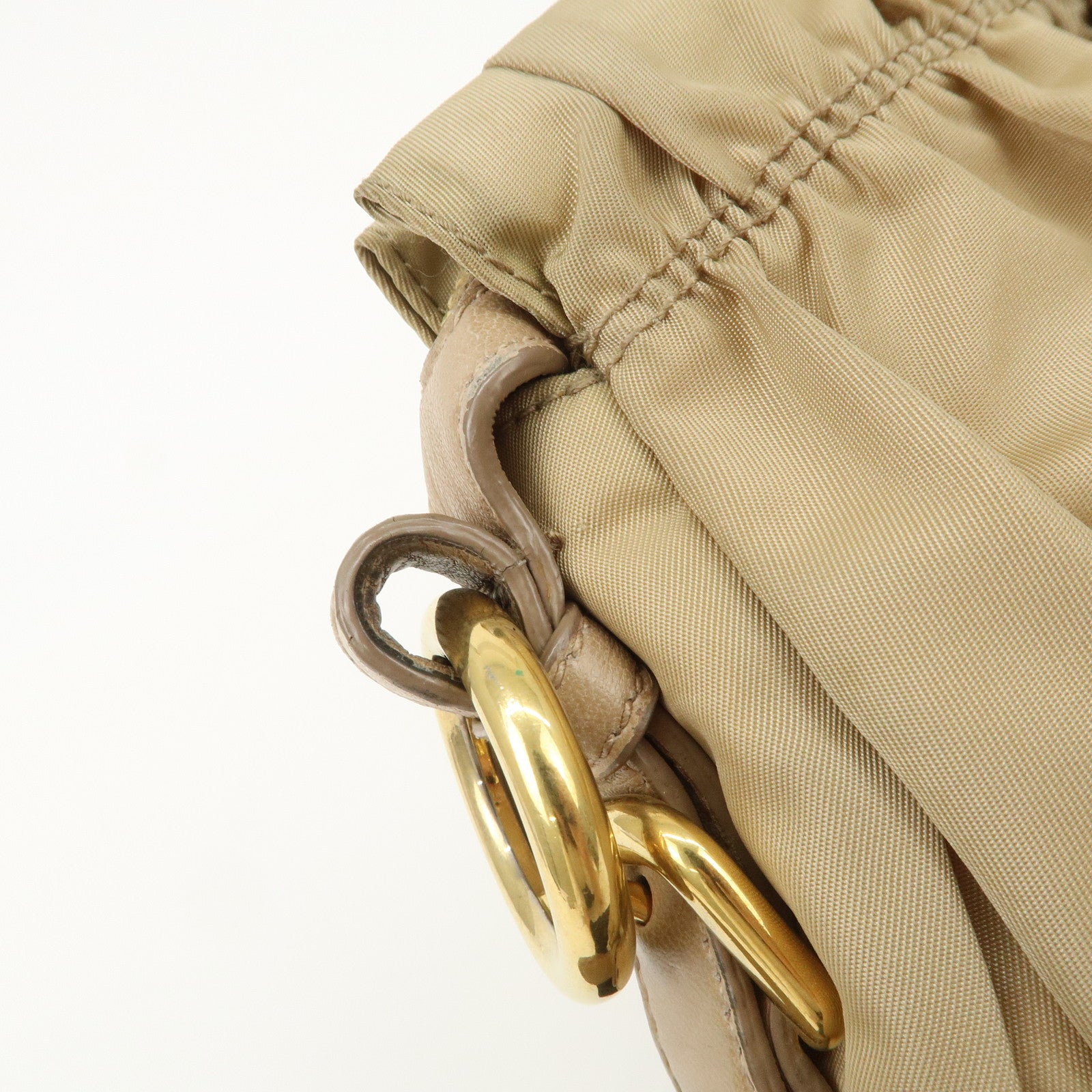 PRADA Logo Nylon Leather 2Way Shoulder Bag Hand Bag Beige BN1407