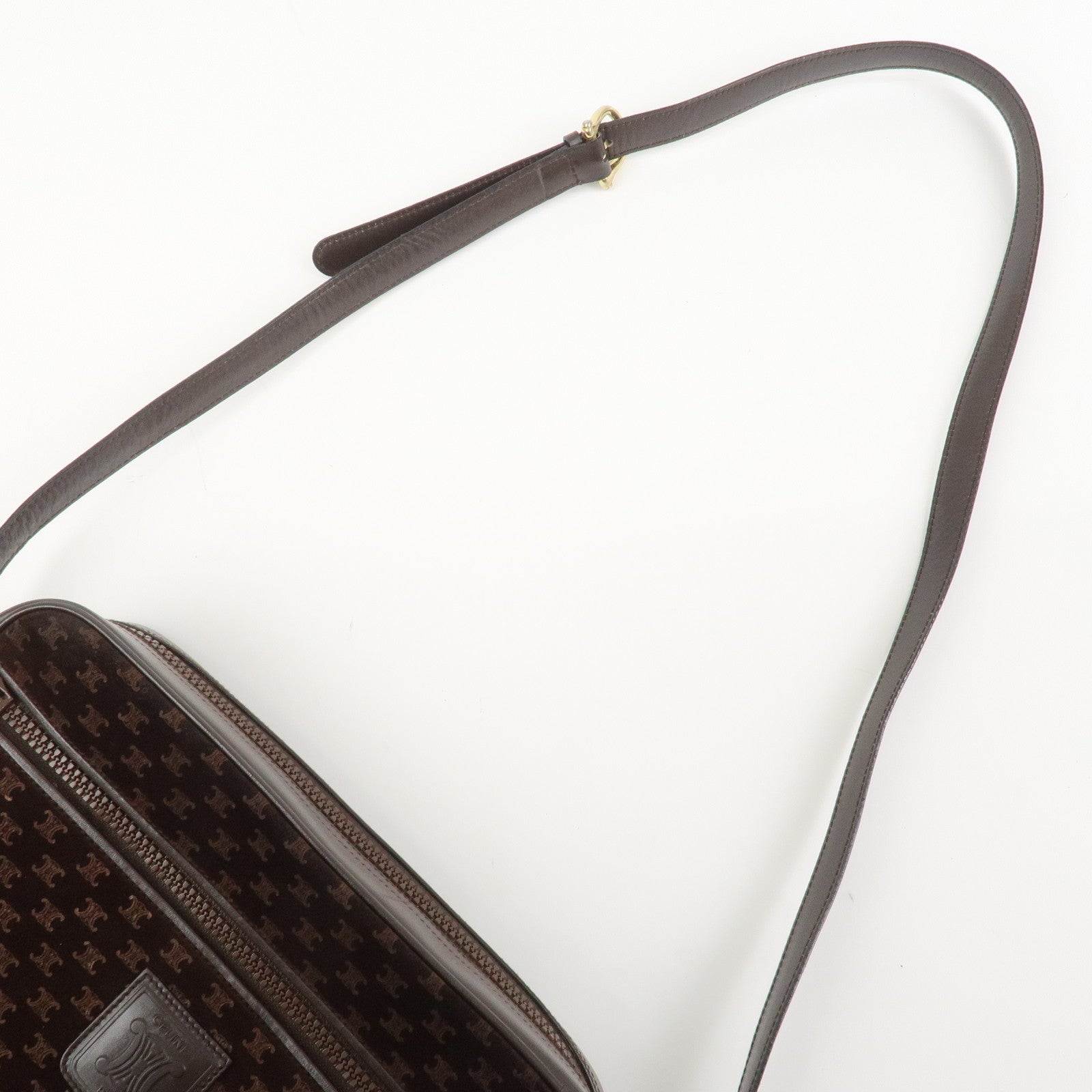 CELINE Macadam Suede Leather Shoulder Bag Crossbody Bag Brown