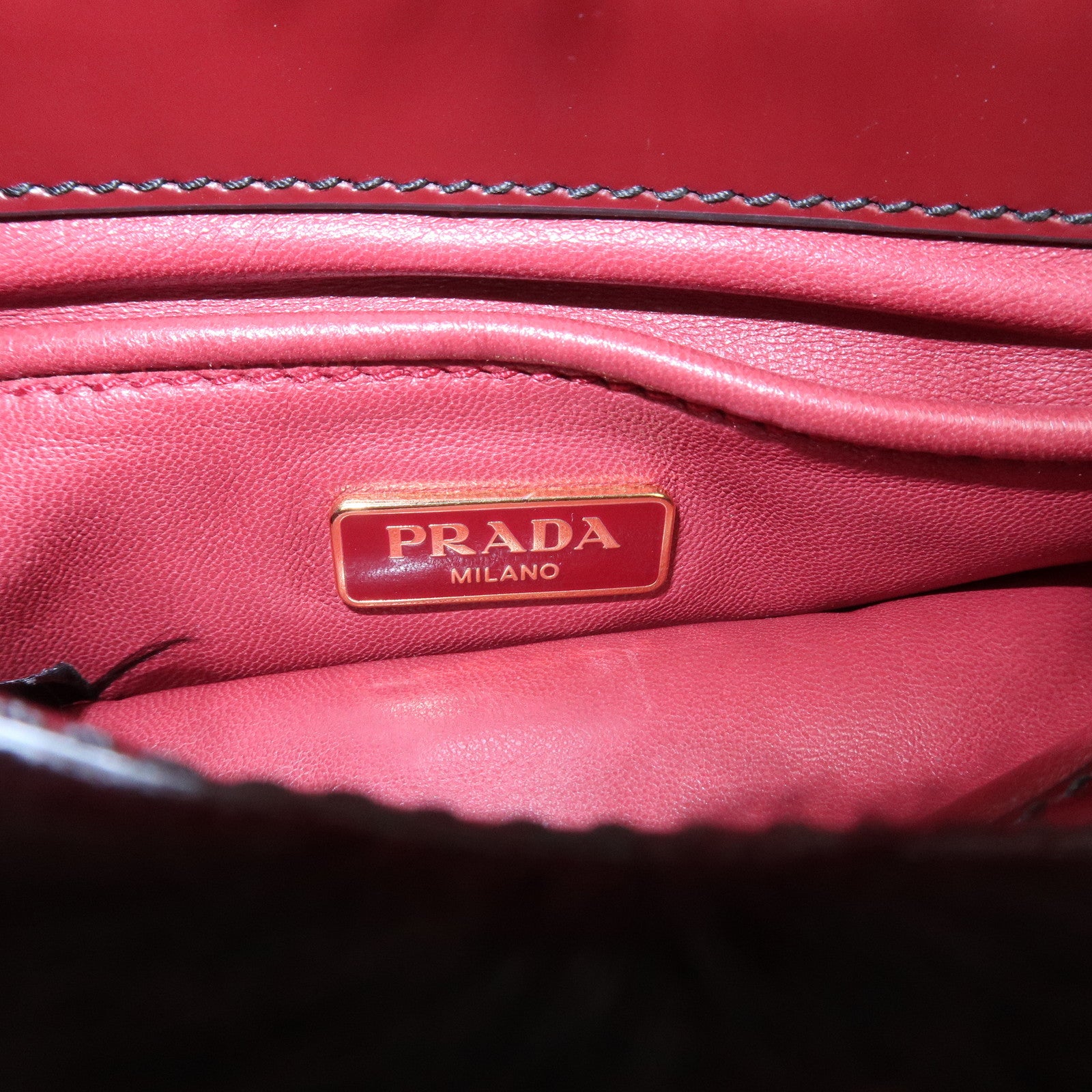 PRADA Leather Fur Chain Shoulder Bag Crossbody Bag Brown BP0368