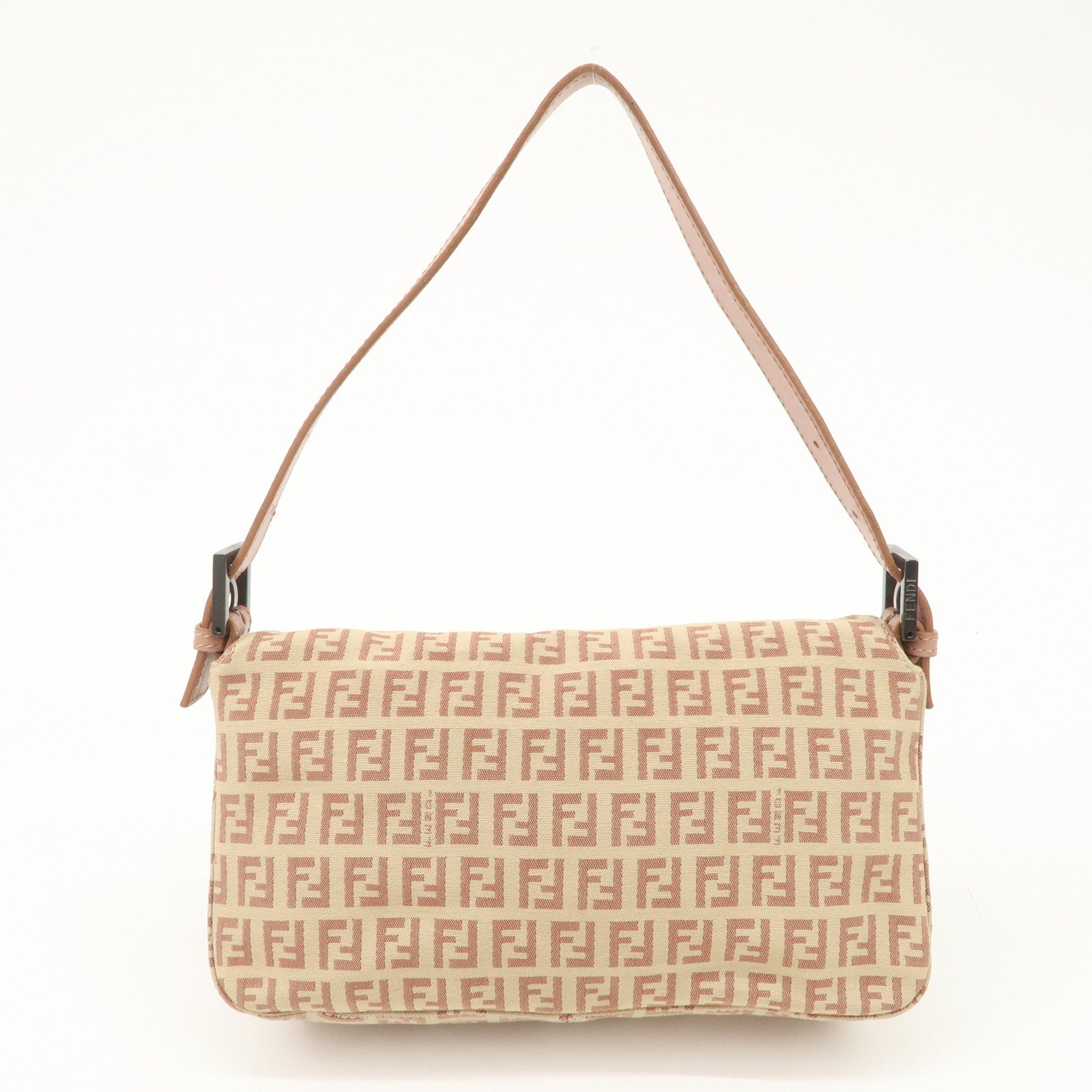 FENDI Mamma Baguette Zucchino Canvas Leather Pink Beige 8BR003 Used