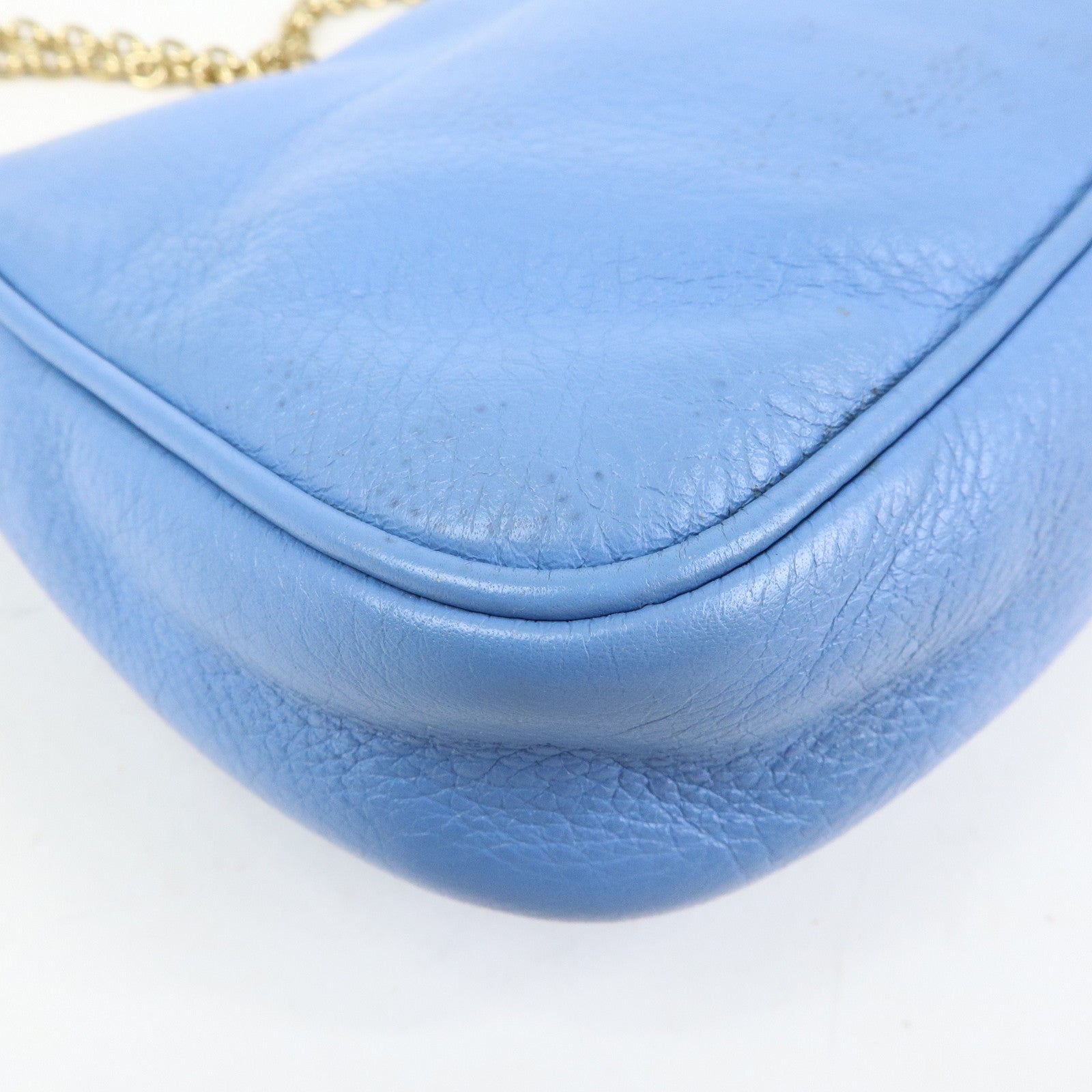FENDI Leather Chain Shoulder Bag Crossbody Bag Light Blue 8M0276