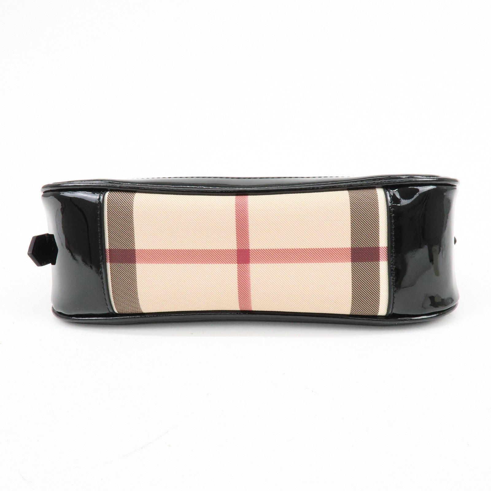BURBERRY Nova Plaid PVC Patent Leather Hand Bag Beige Black