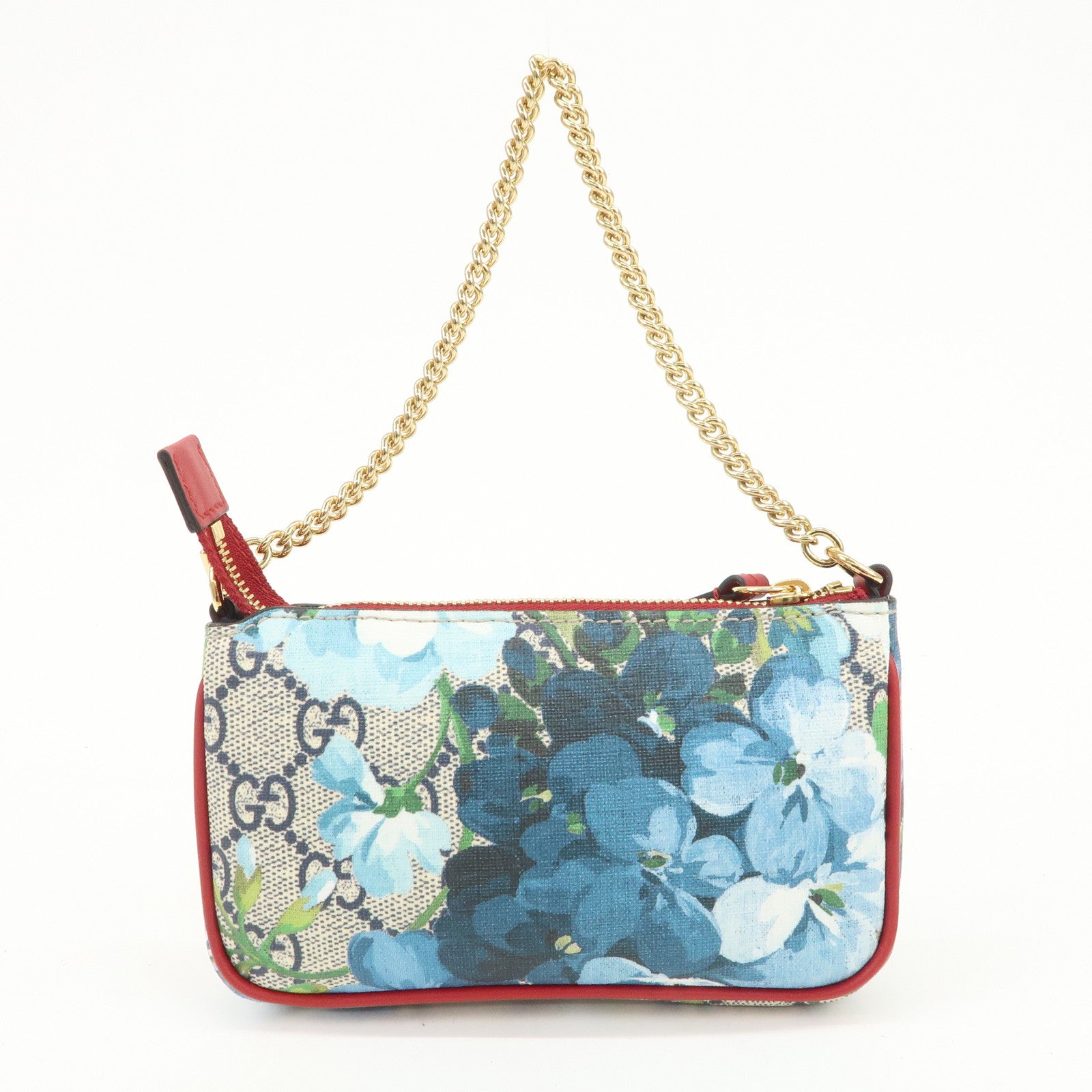 GUCCI GG Supreme GG Blooms Cosmetic Pouch Hand Bag Blue Red 429766
