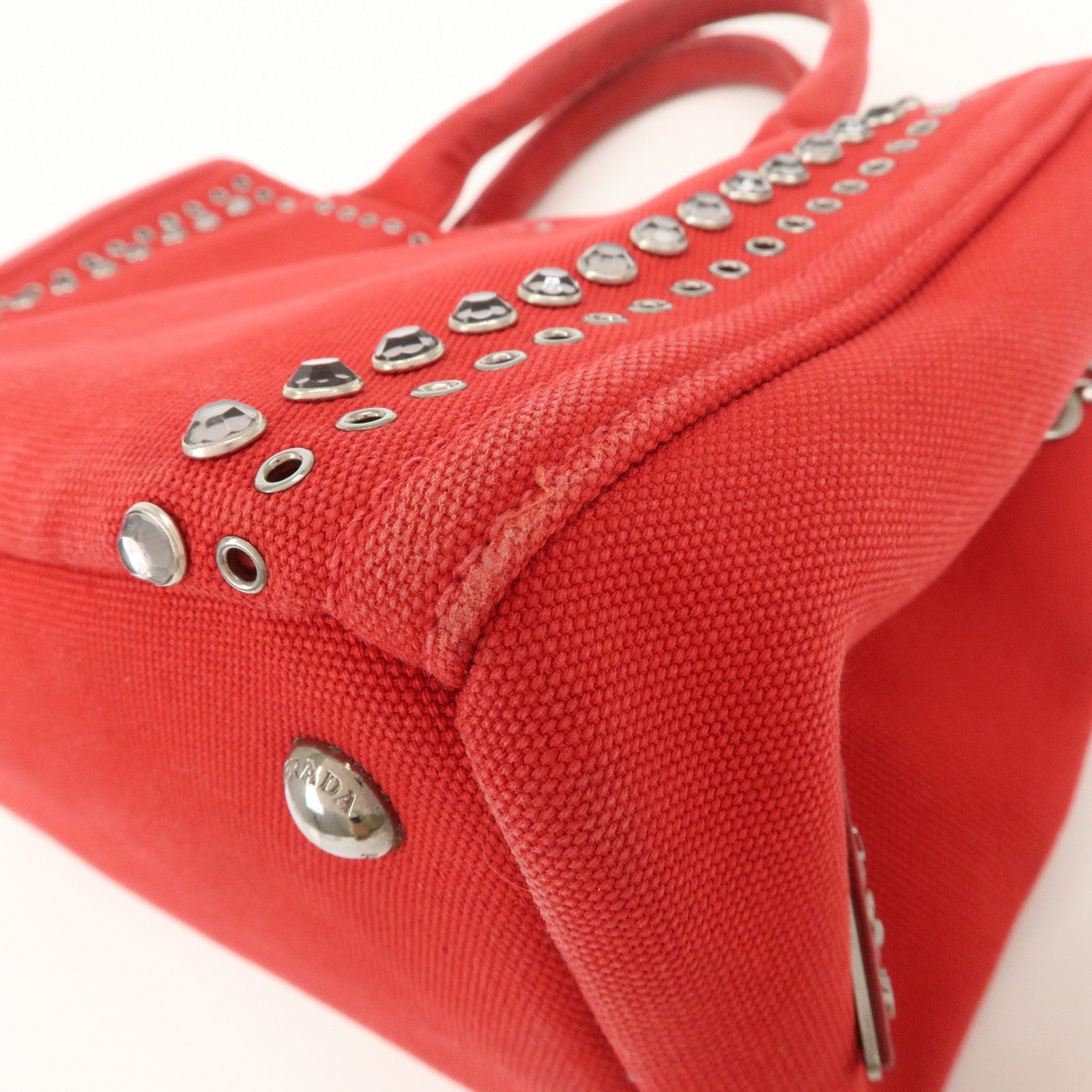 PRADA Canapa Mini Canvas Hand Bag Castilian Red BN2439