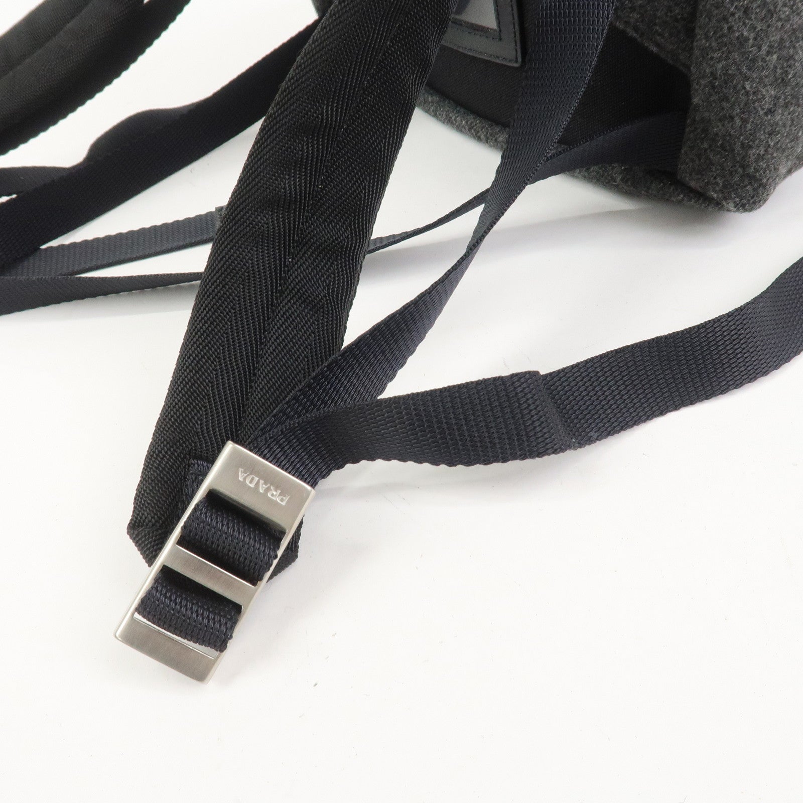 PRADA Triangle Logo Wool Canvas Backpack Rucksack Gray V203R