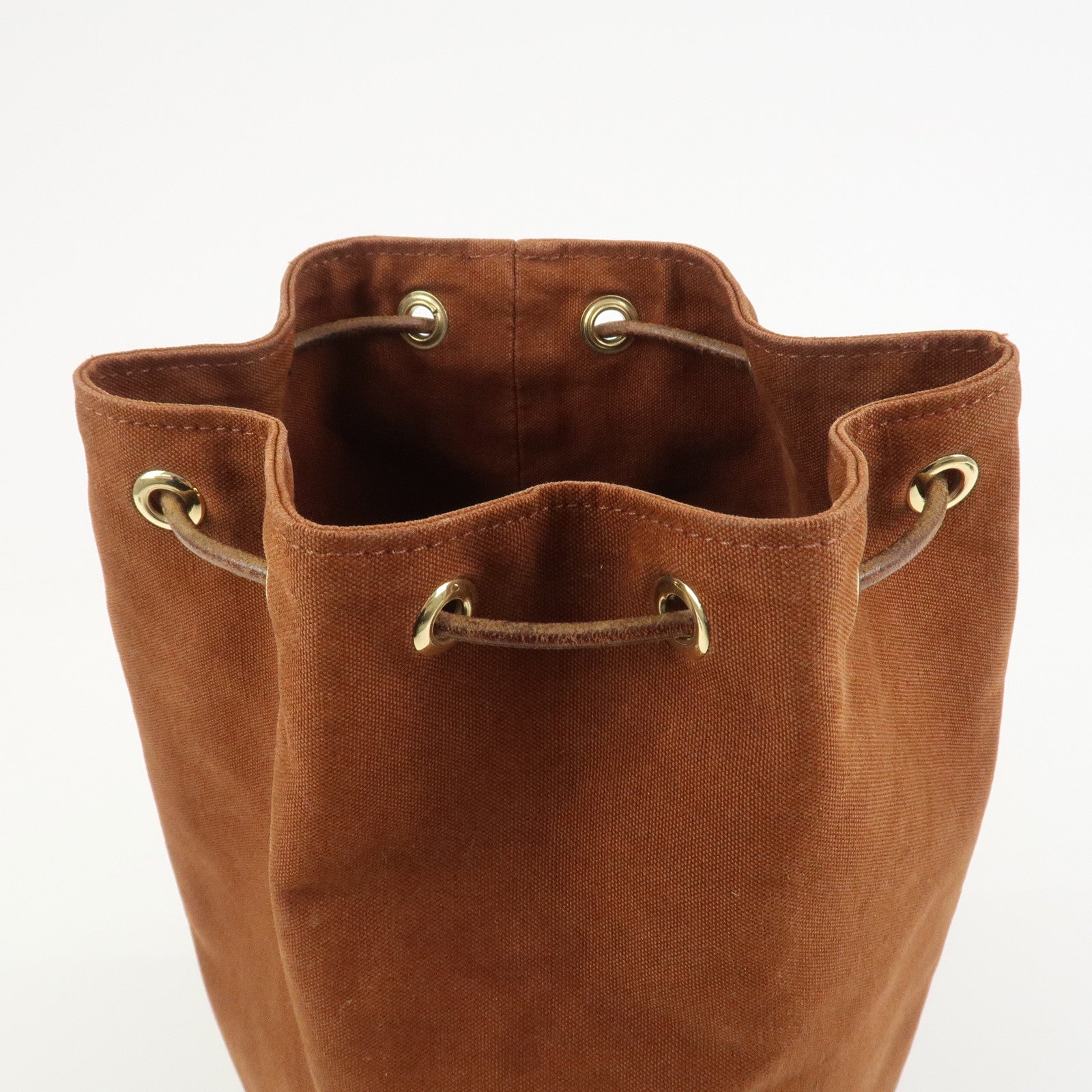 HERMES Canvas Leather Porochon Mimil PM Drawstring Backpack Brown