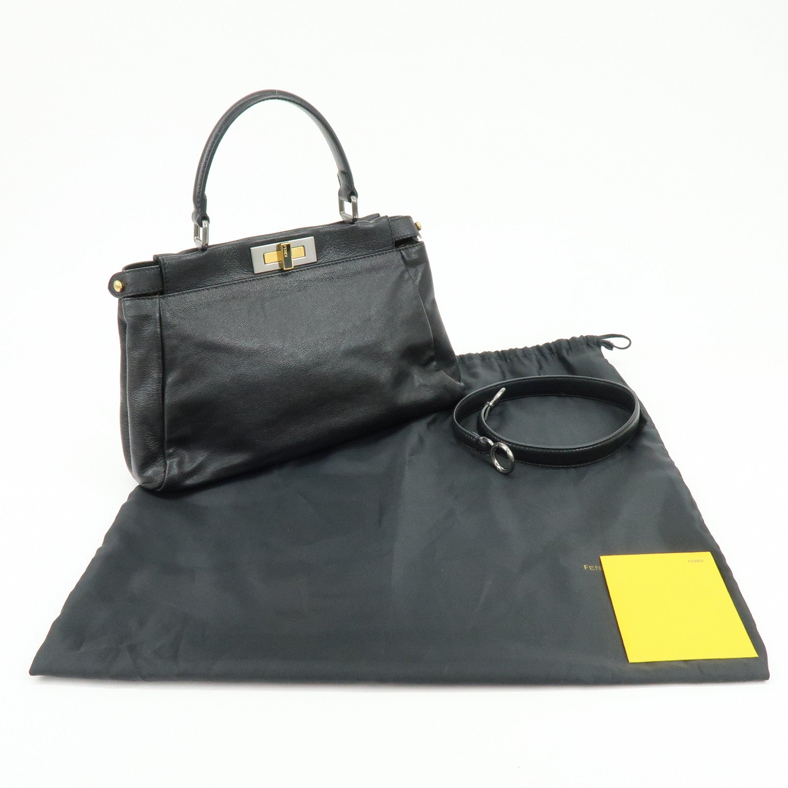 FENDI Peekaboo Leather 2Way Bag Hand Bag Shoulder Bag Black 8BN211