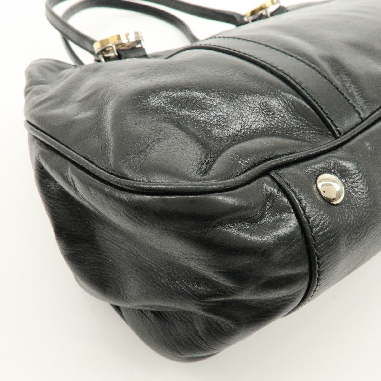 GUCCI Interlocking G Leather Tote Bag Hand Bag Black 232957