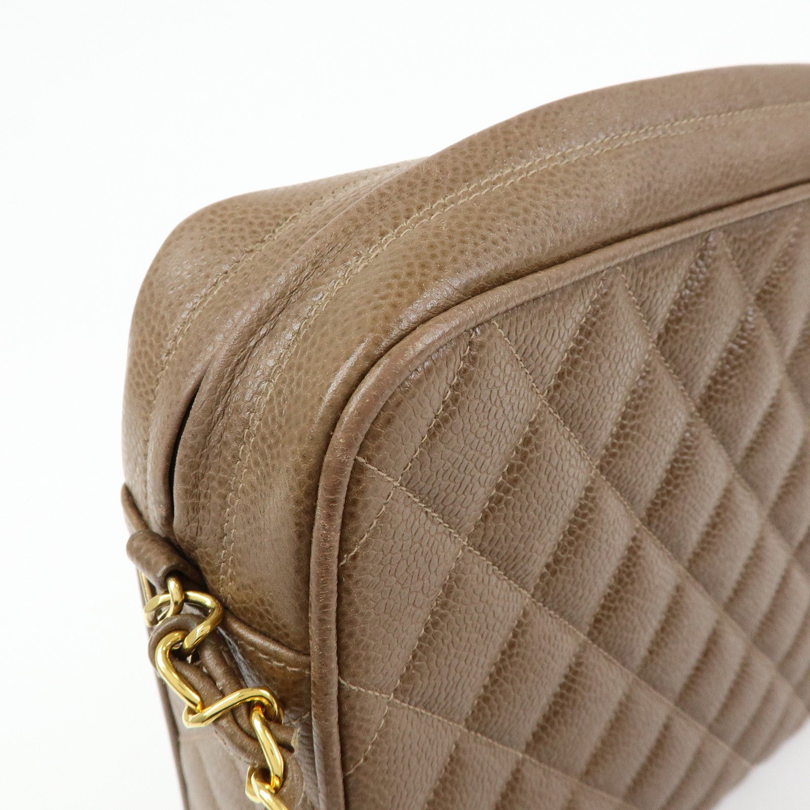 CHANEL Matelasse Cavairskin Chain Shoulder Bag Light Brown Marron