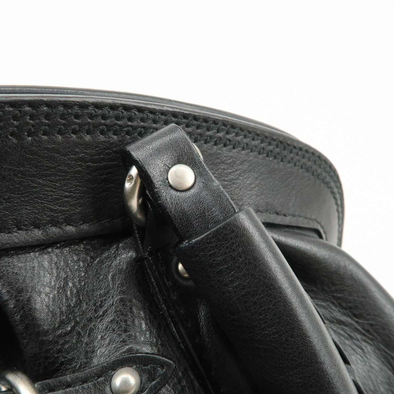 Christian Dior Logo Leather Hand Bag Shoulder Bag Black Silver