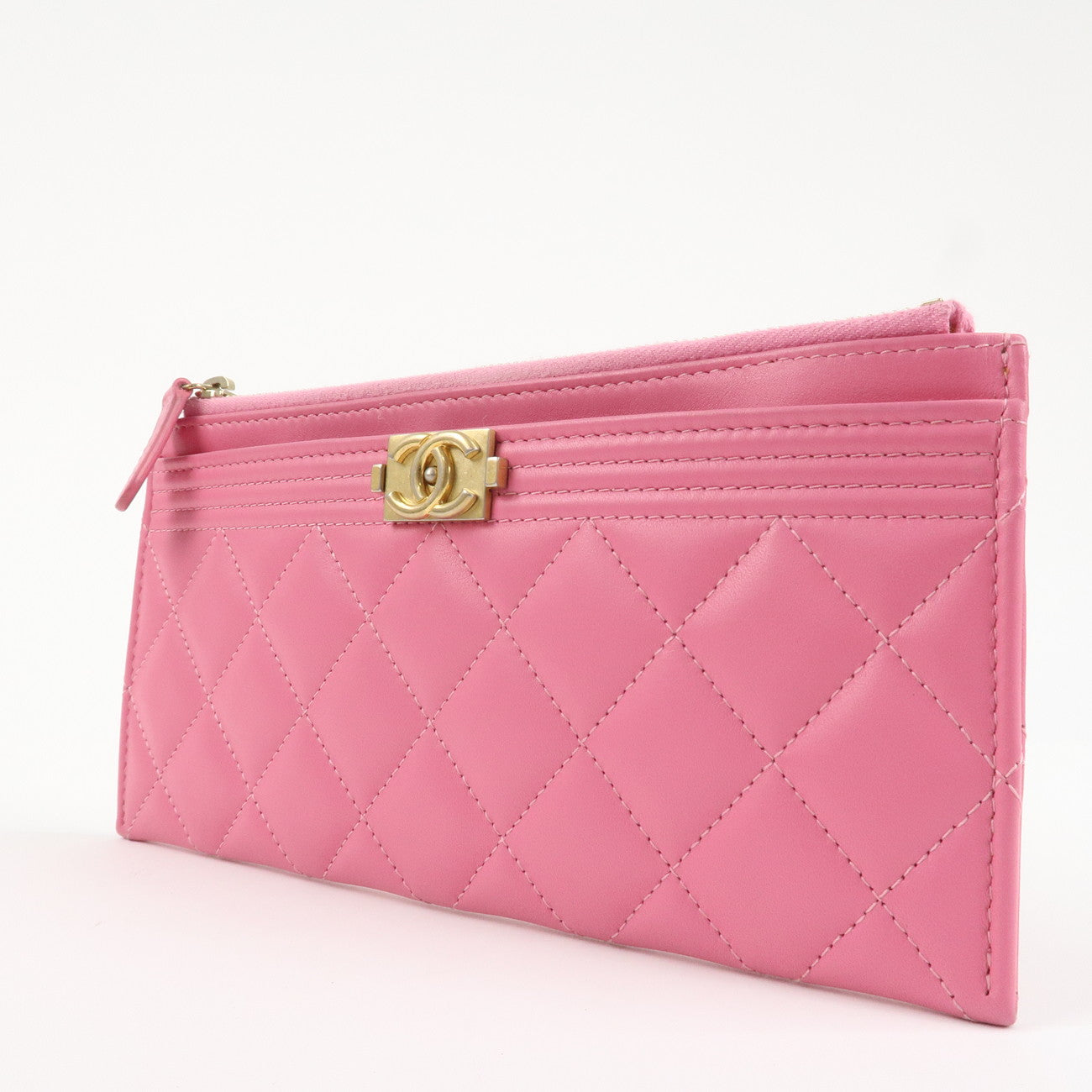 CHANEL Lamb Skin Matelasse Boy Chanel COCO Mark Fragment Case Used