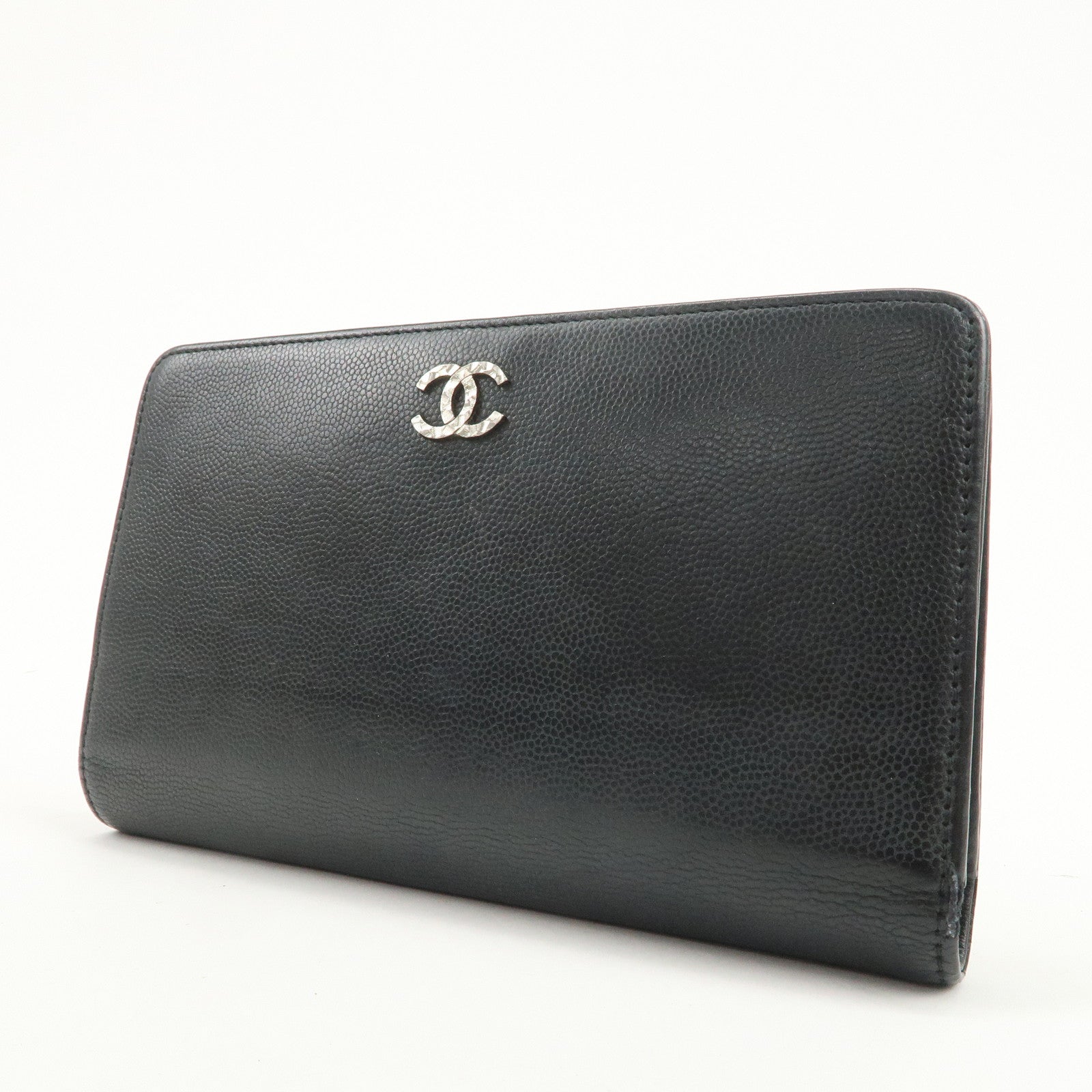 CHANEL Seburga COCO Mark Caviarskin Bi-fold Long Wallet Black