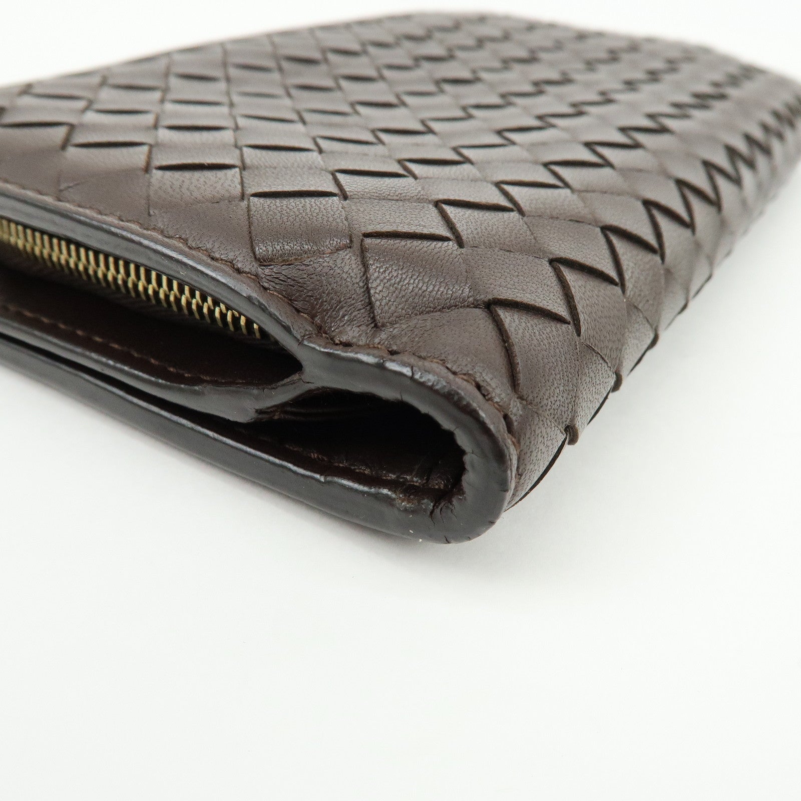 BOTTEGA VENETA Intrecciato Leather Bi-fold Long Wallet Brown 114074