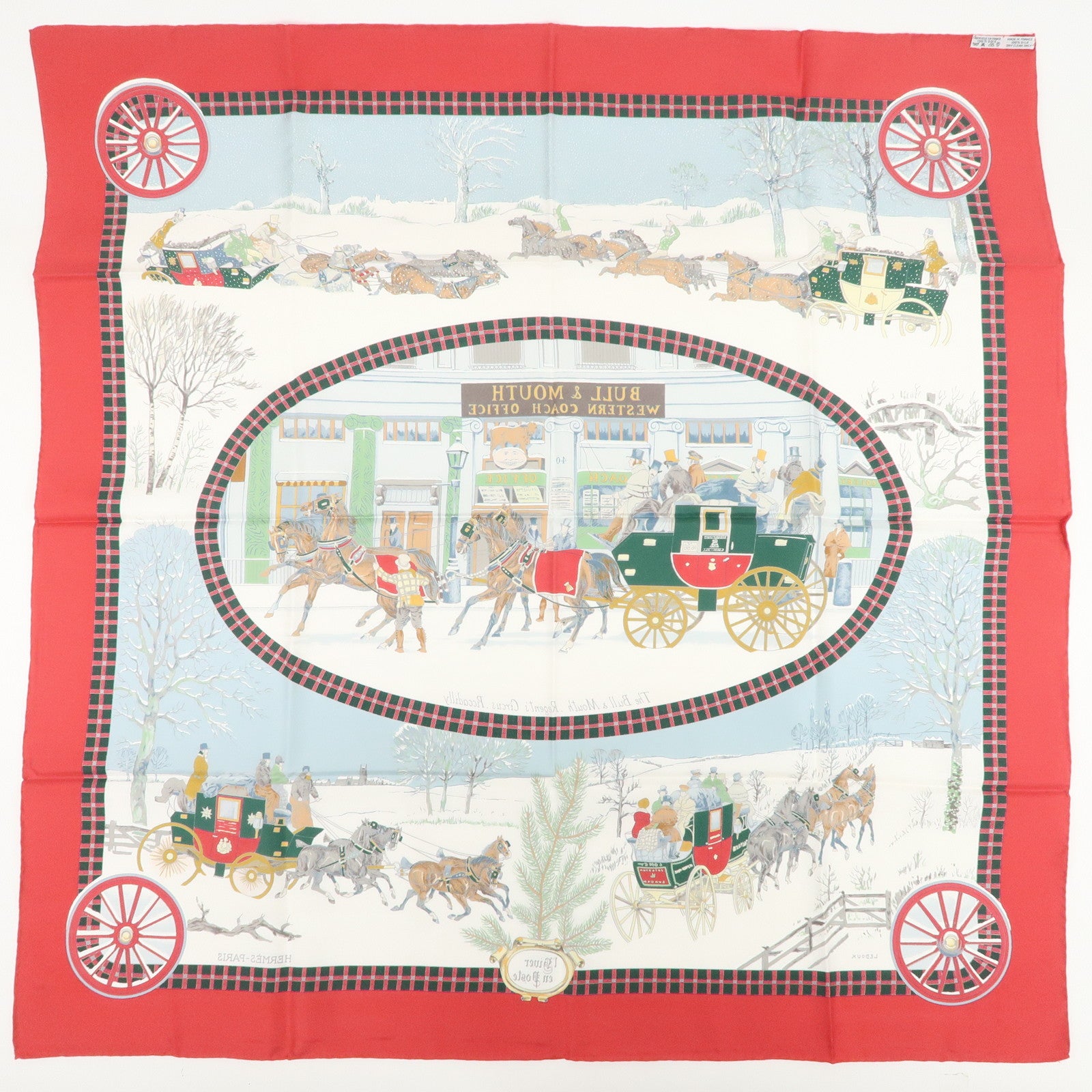 HERMES Carre 90 Silk 100% L'HIVER EN POSTE Scarf