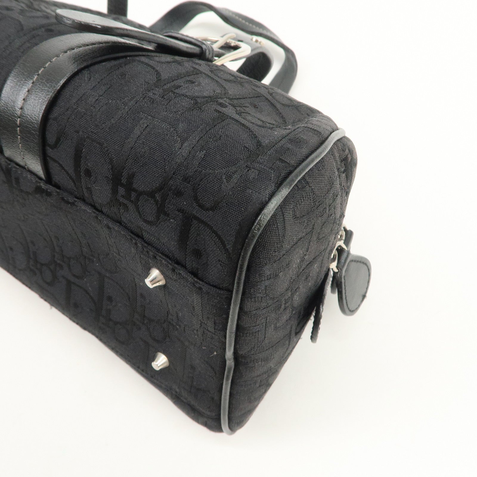 Christian Dior Trotter Canvas Leather Boston Bag Hand Bag Black
