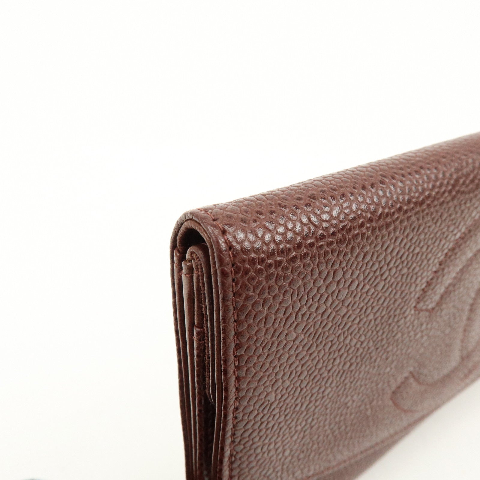 CHANEL COCO Mark Caviarskin Bi-fold Long Wallet Brown