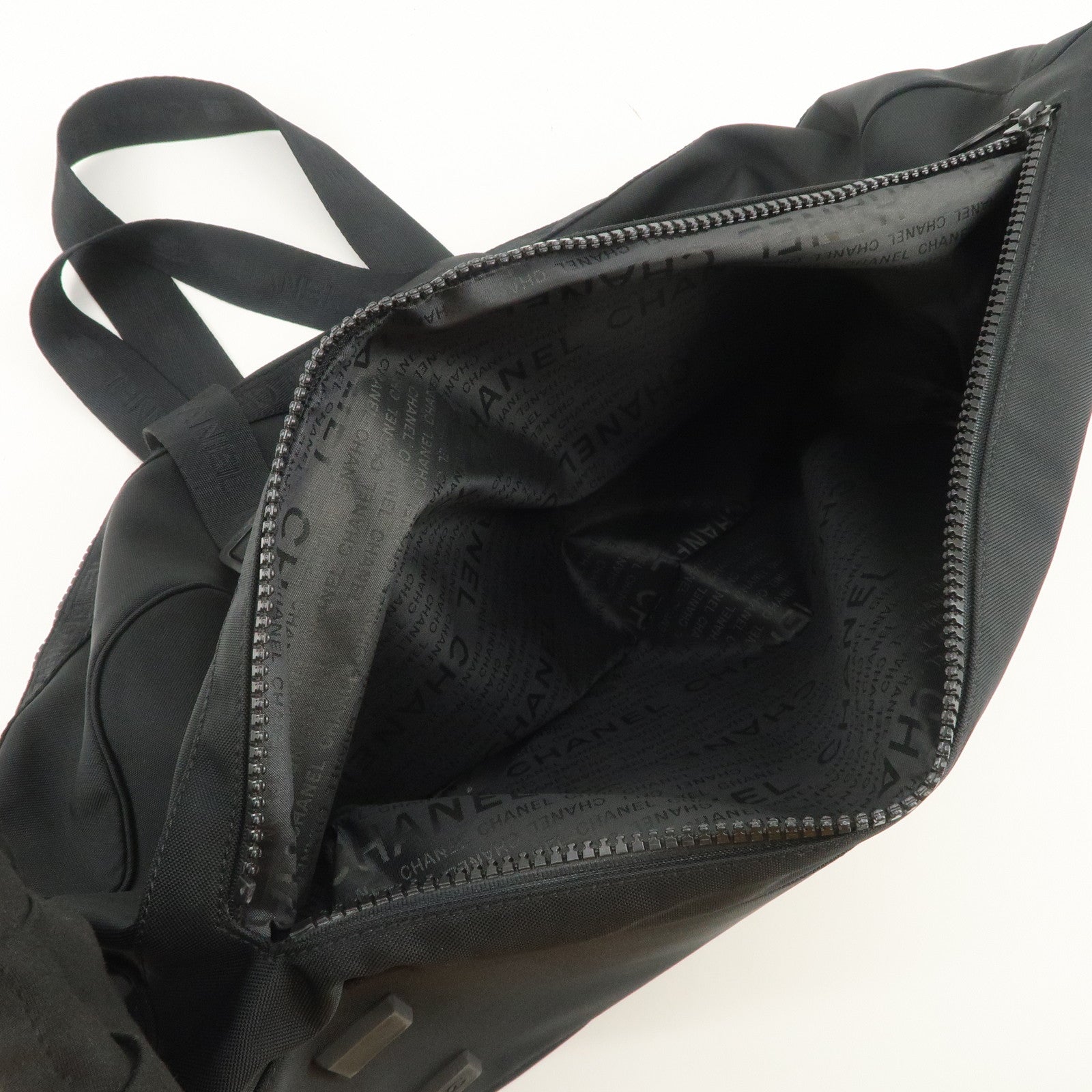 CHANEL Sports Line COCO Mark Nylon Boston Bag Hand Bag Black