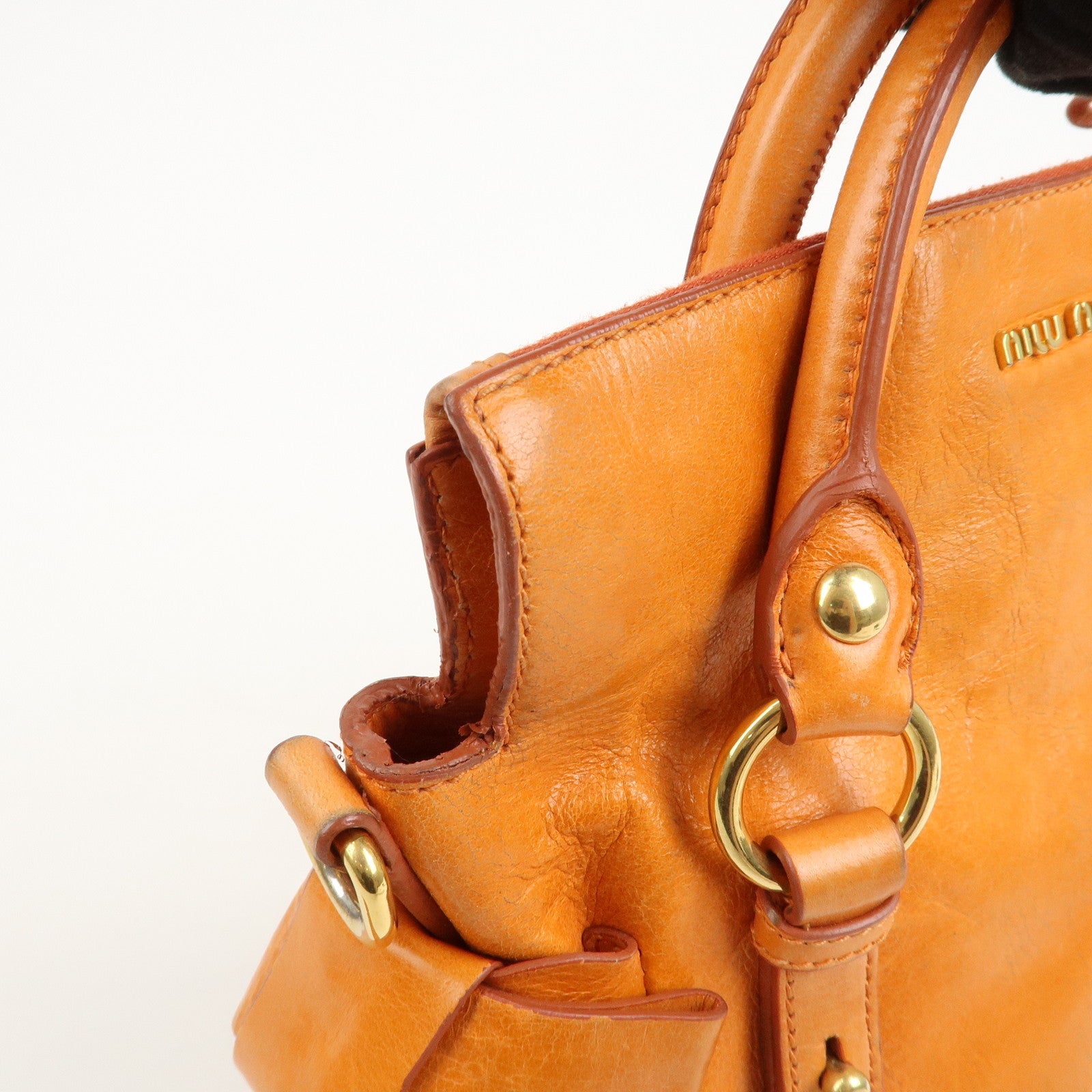 MIU MIU Leather 2Way Bag Hand Bag Shoulder Bag Orange RT0438