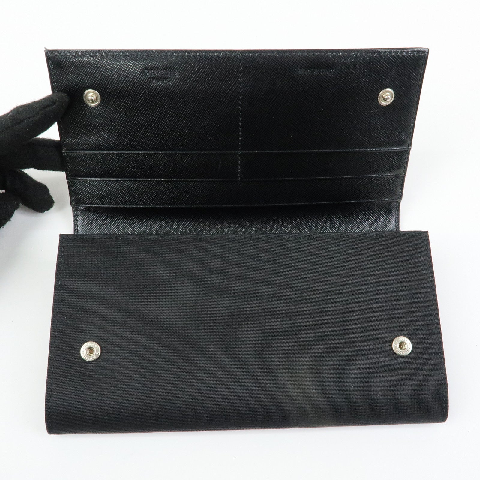 PRADA Triangle Logo Nylon Leather Long Wallet Black M608