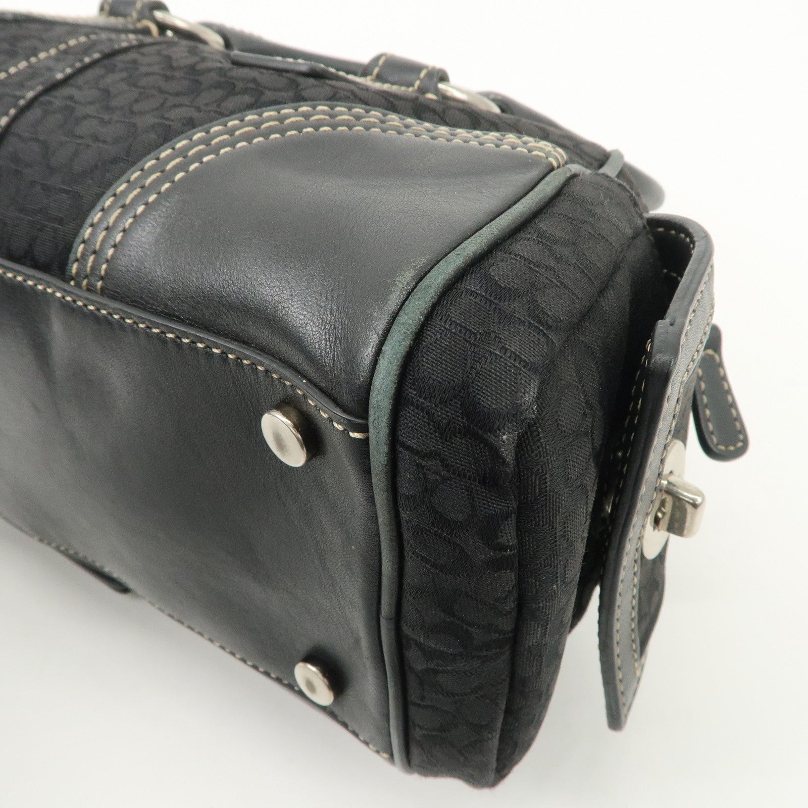 COACH Leather Canvas Logo Hand Bag Brown Silver HDW Used