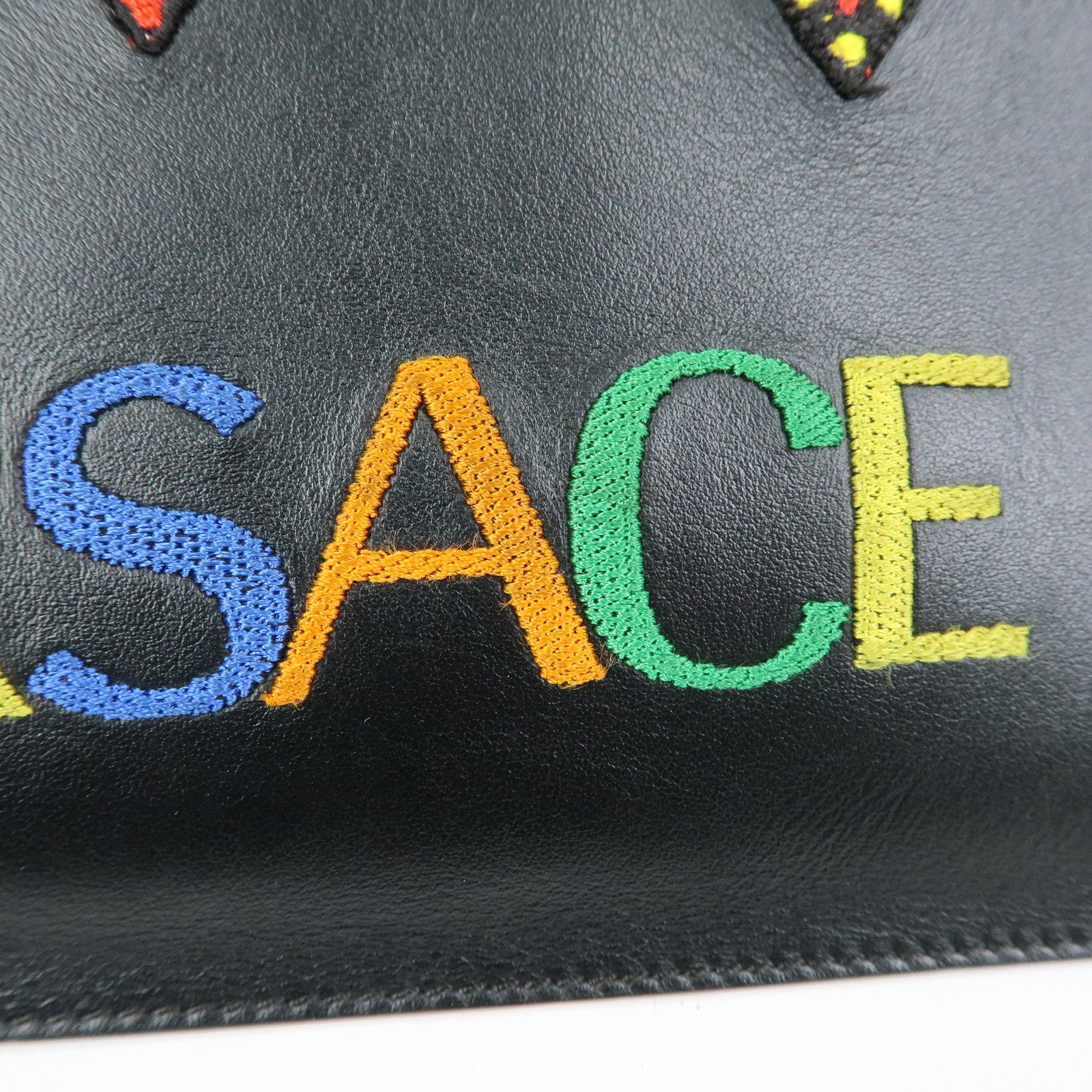 VERSACE Logo Leather Heart Wrist Bag Clutch Bag Black Multicolor