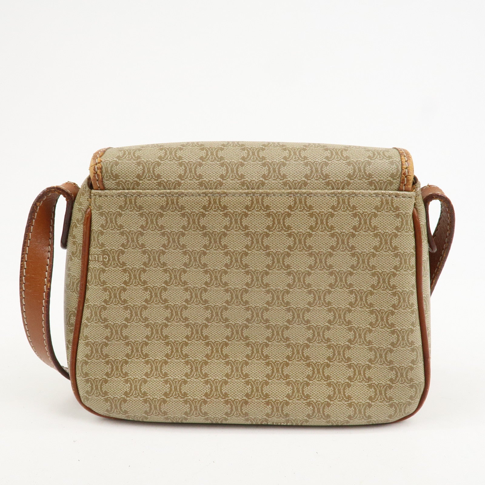 CELINE Macadam PVC Leather Shoulder Bag Beige Brown Gold HDW