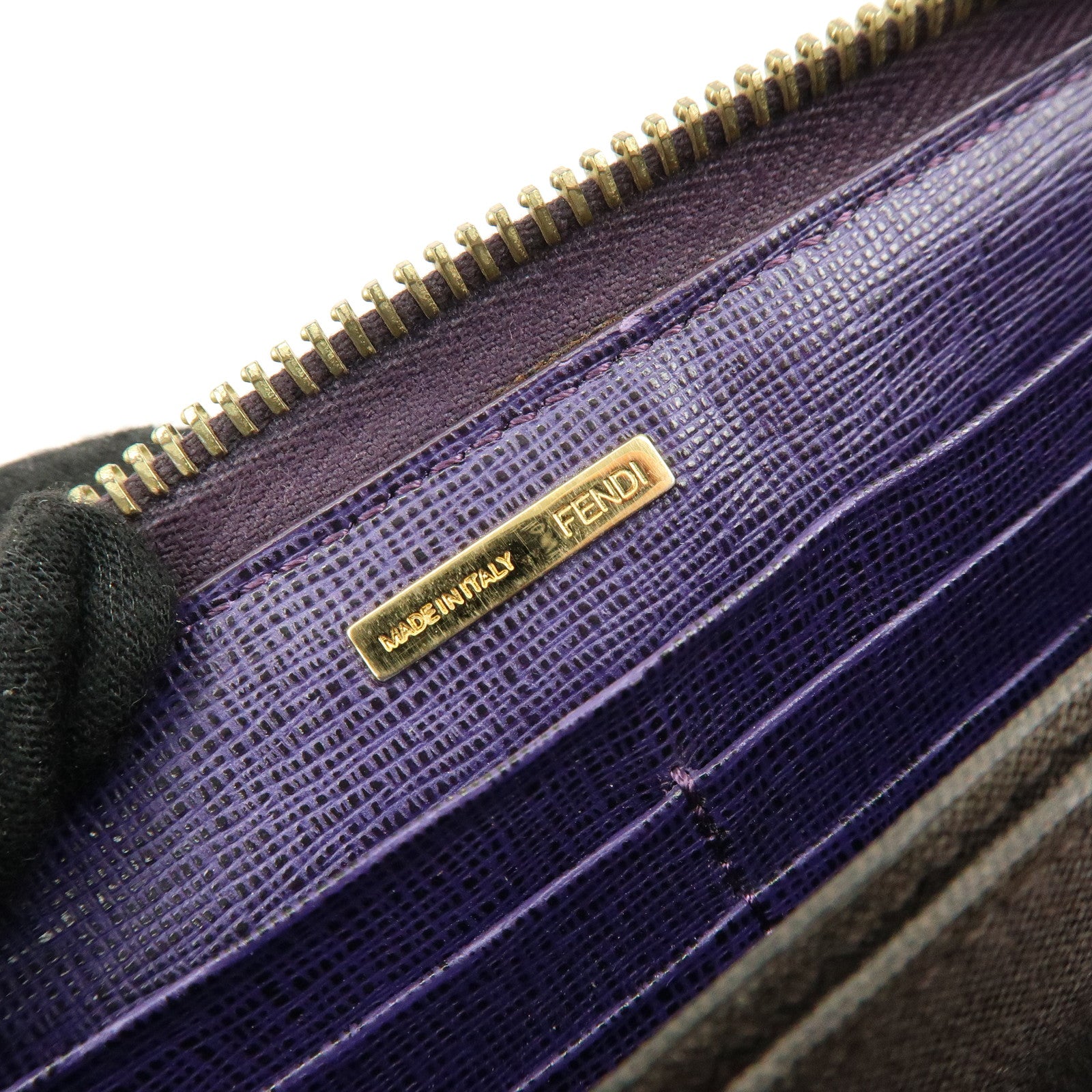 FENDI Zucca PVC Coated Canvas Leather Wallet Brown Purple 8M0899