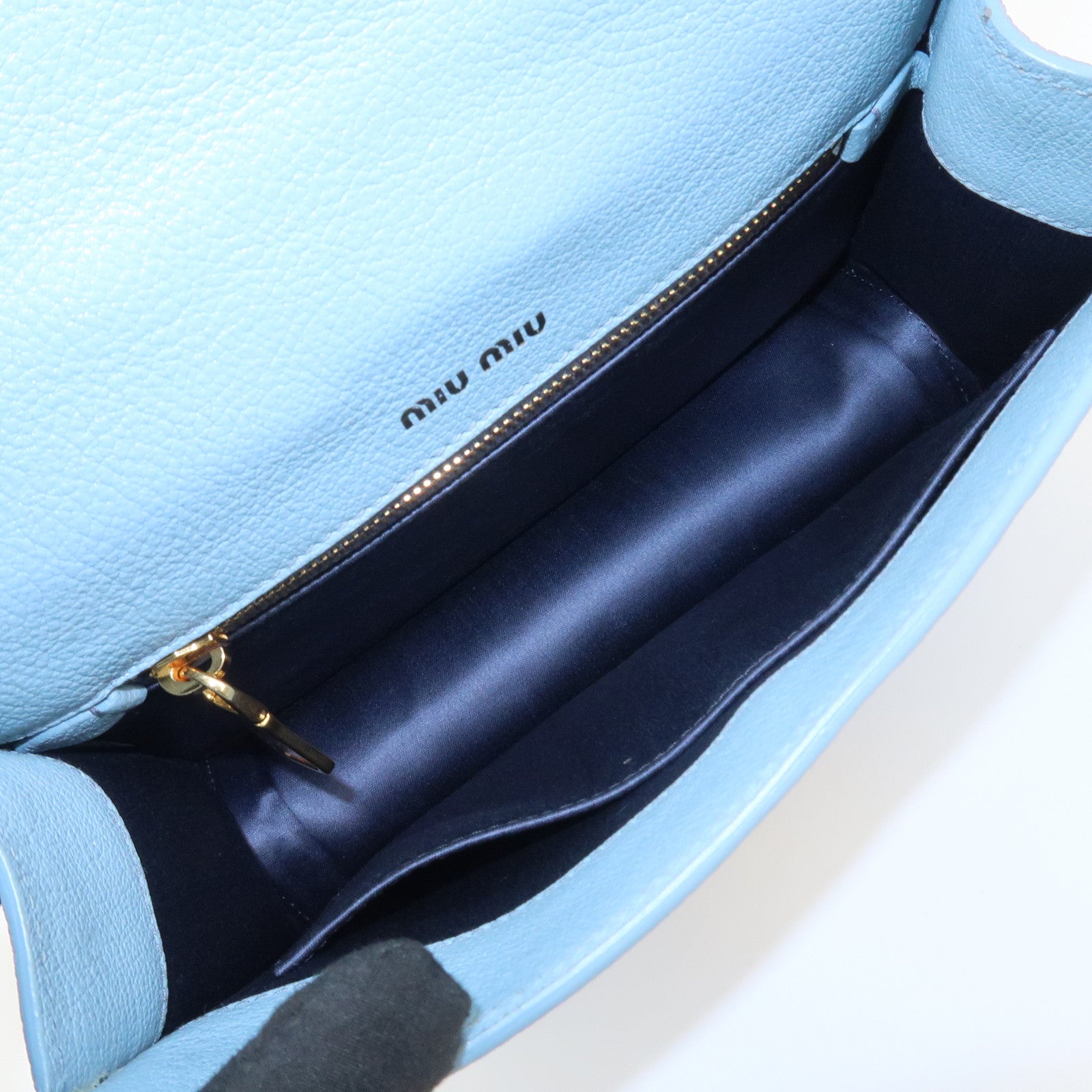MIU MIU Leather Shoulder Bag Crossbody Bag Light Blue