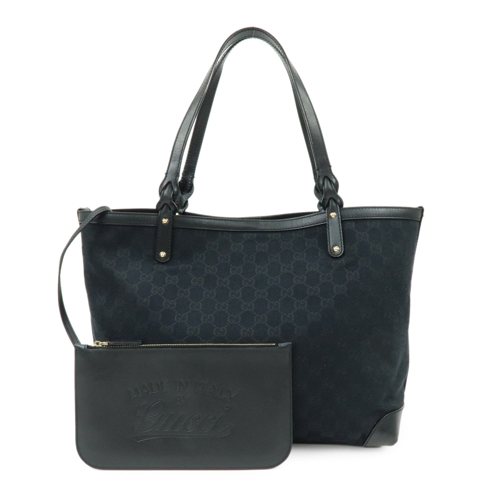 GUCCI GG Canvas Leather Tote Bag Shoulder Bag Black 247209