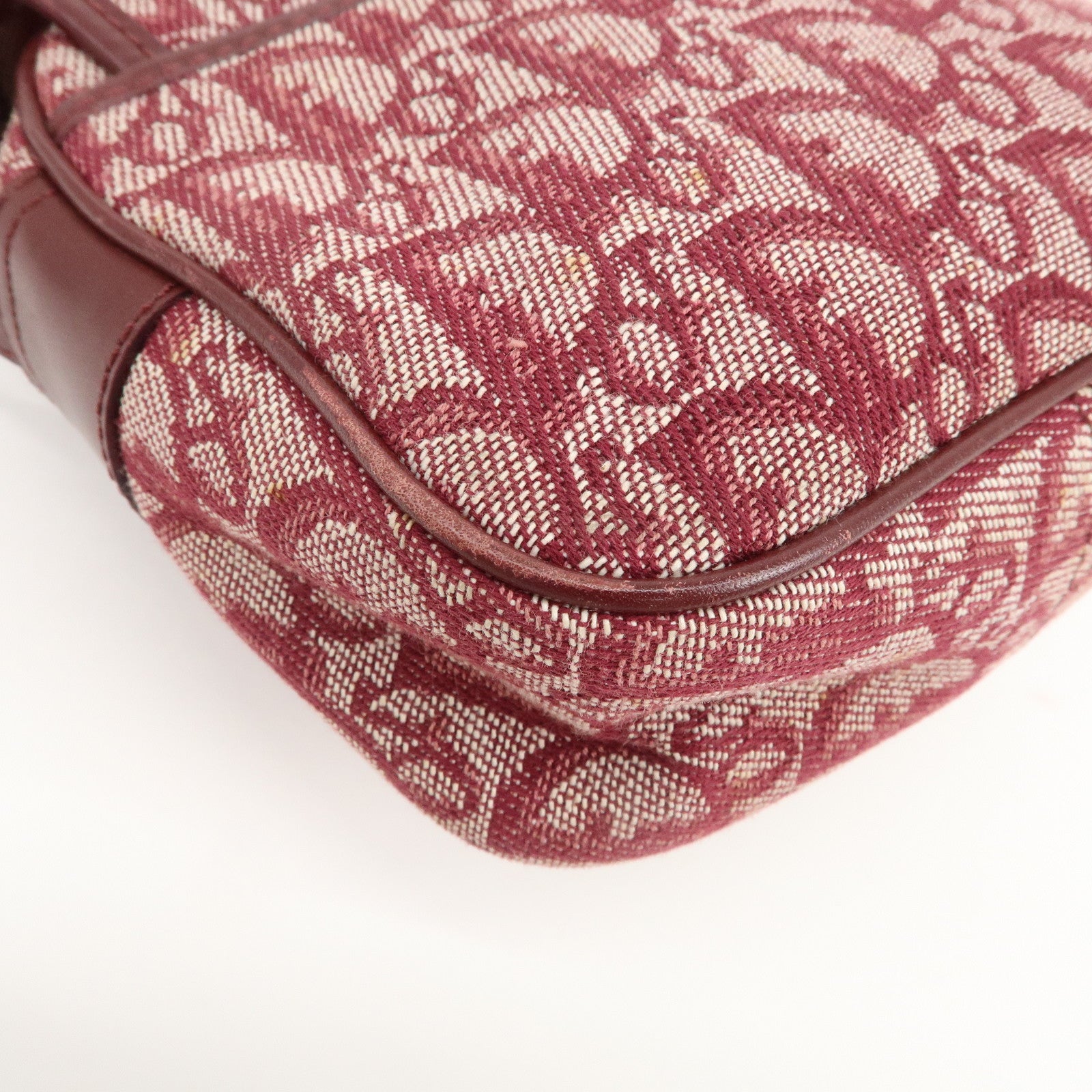 Christian Dior Trotter Jacquard Leather Shoulder Bag Burgundy