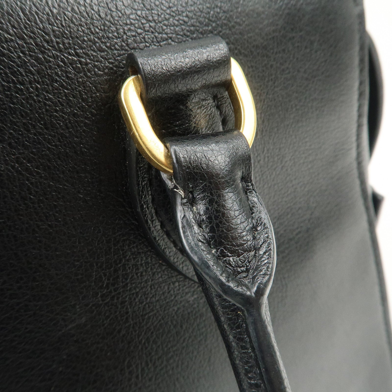 PRADA Leather 2Way Bag Hand Bag Black Gold Hardware Used