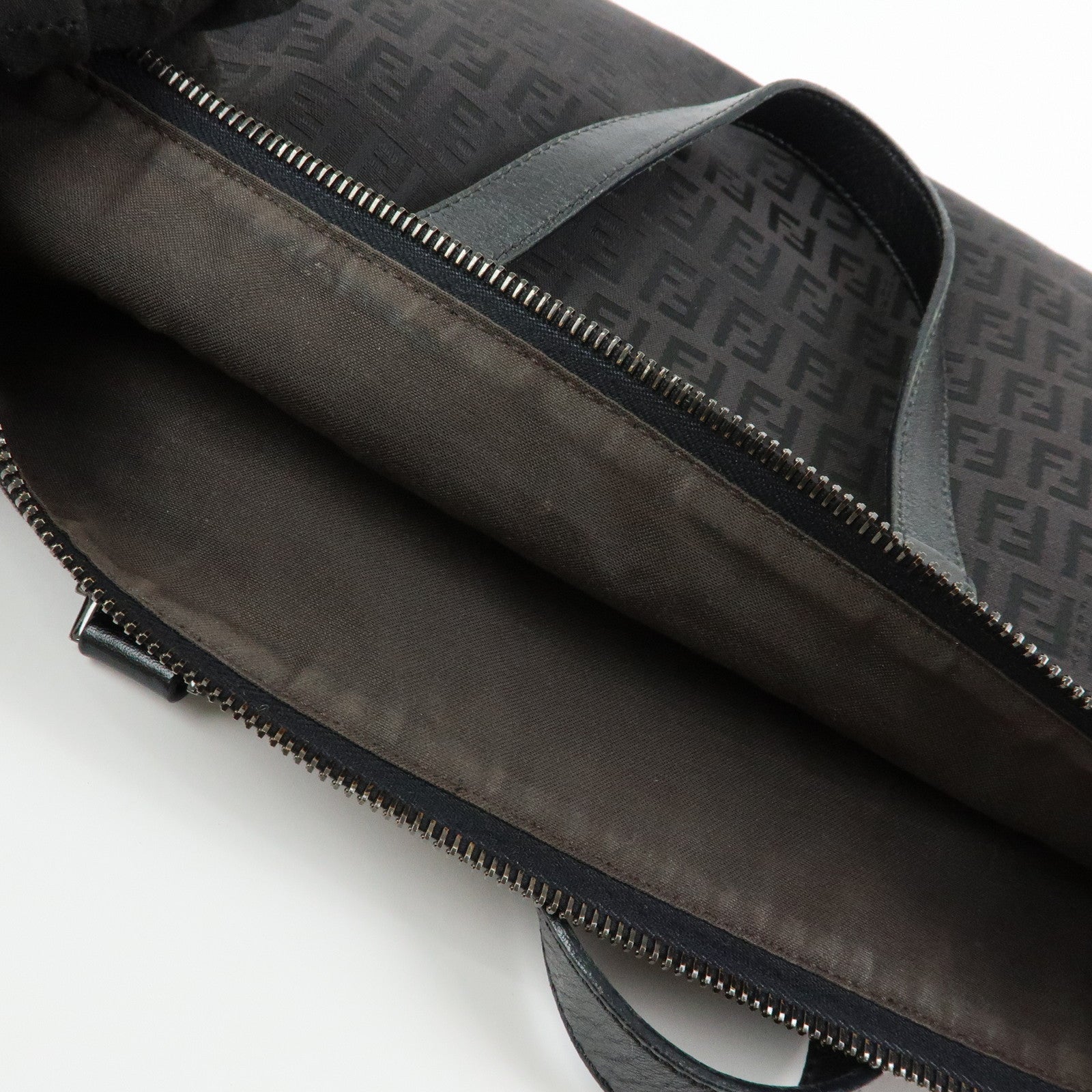 FENDI Zucchino Canvas Leather Tote Bag Hand Bag Black