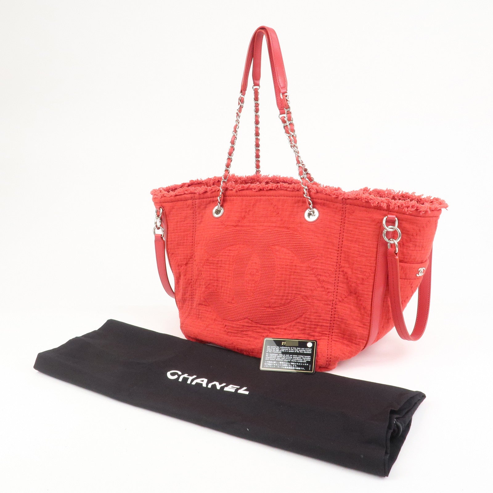 CHANEL COCO Mark Canvas Calf Leather Shopping Bag Large Red A57168