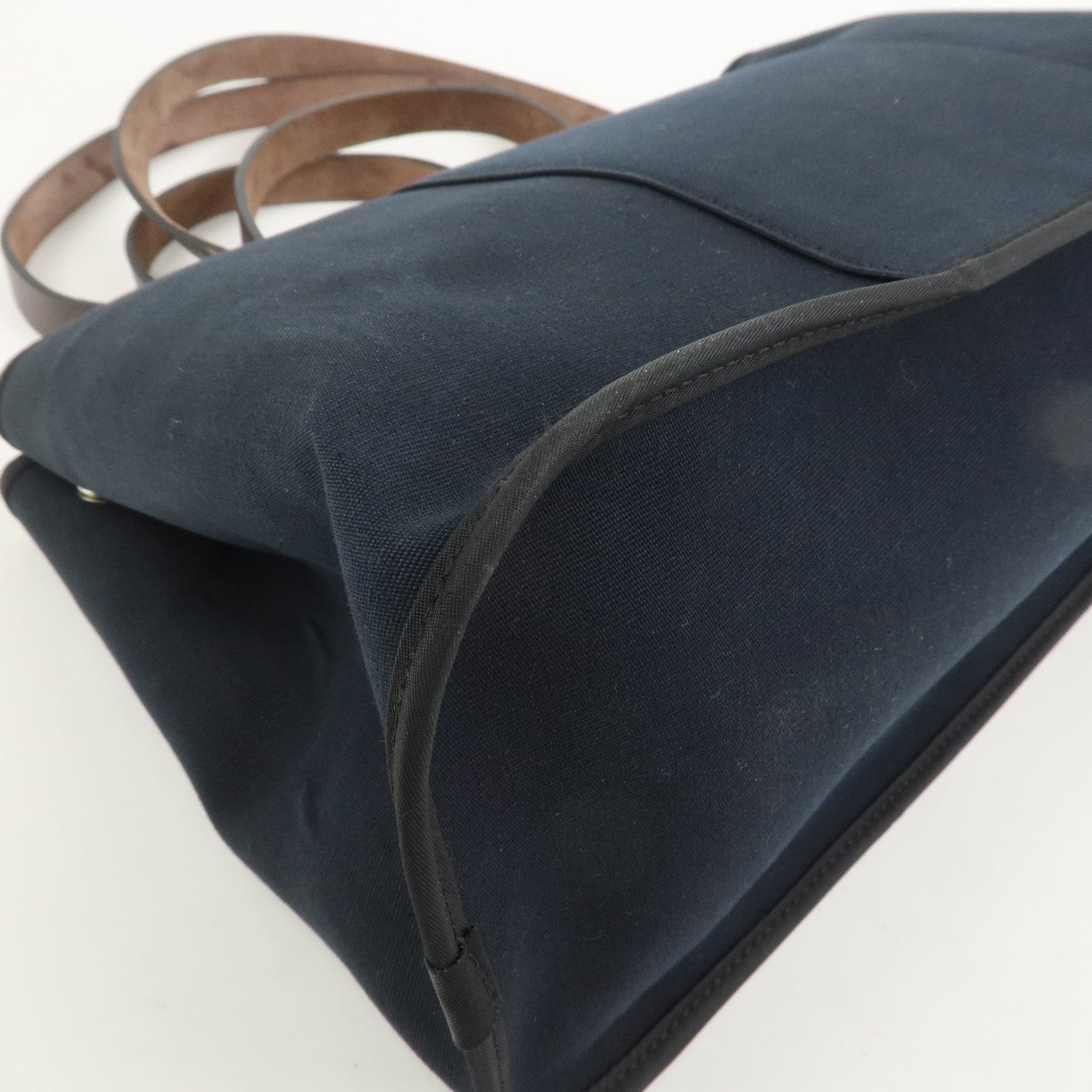 HERMES Cabas Elan PM Toile Officier Leather Tote Bag Hand Bag Black