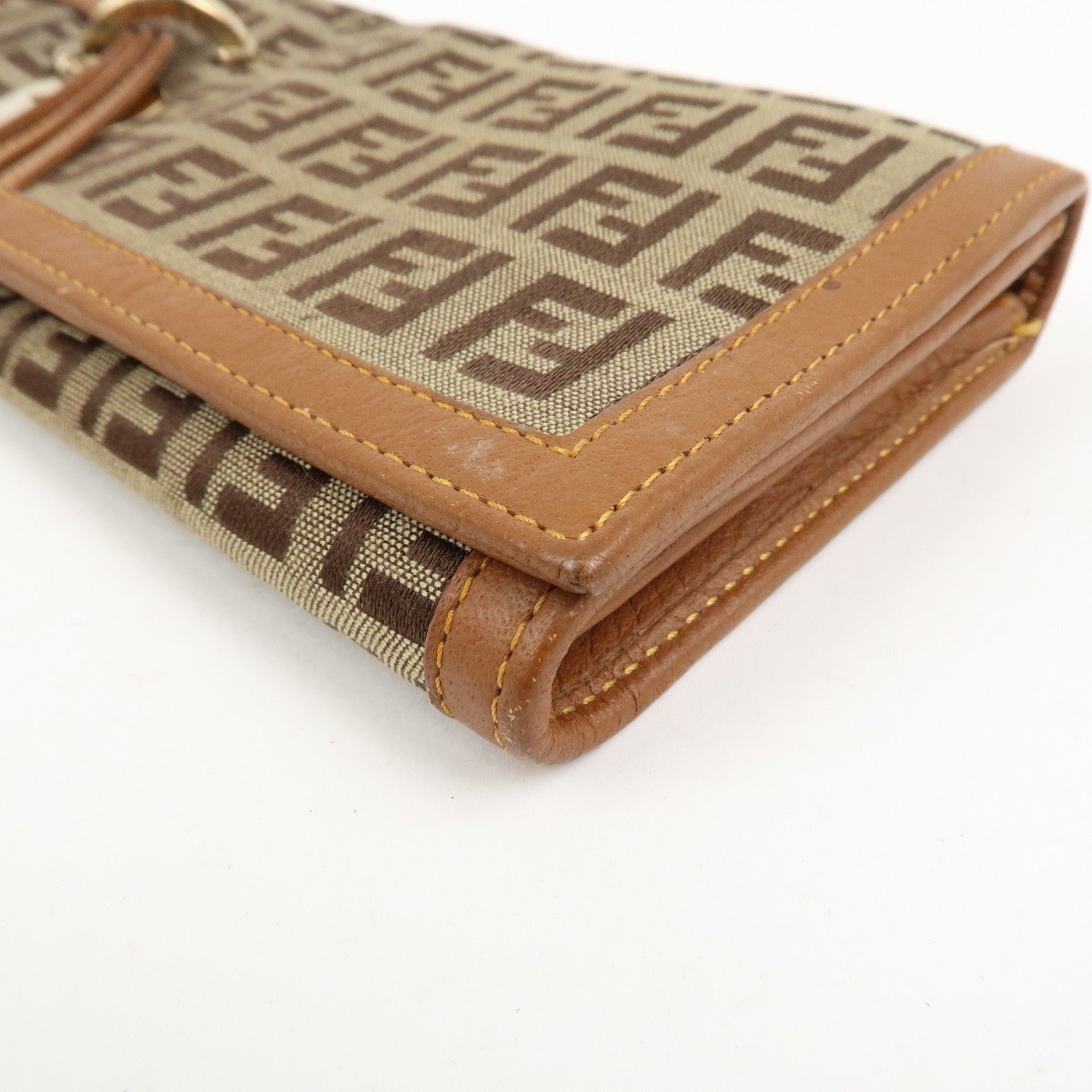 FENDI Zucchino Canvas Leather Bi-fold Long Wallet Brown 8M0000