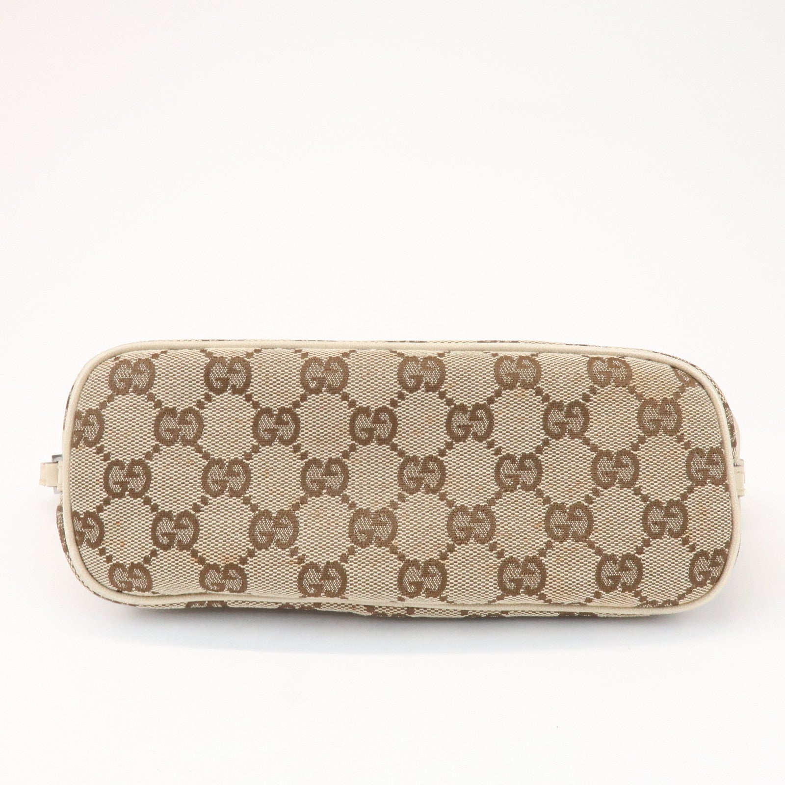 GUCCI Boat Bag GG Canvas Leather Pouch Hand Bag Beige Brown 07198