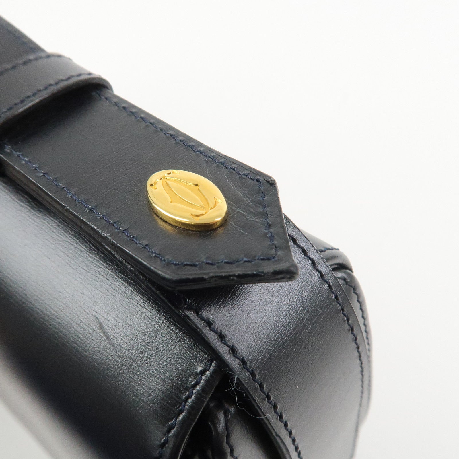 Cartier Sapphire Line Leather Sapphire Shoulder Bag Hand Bag Black