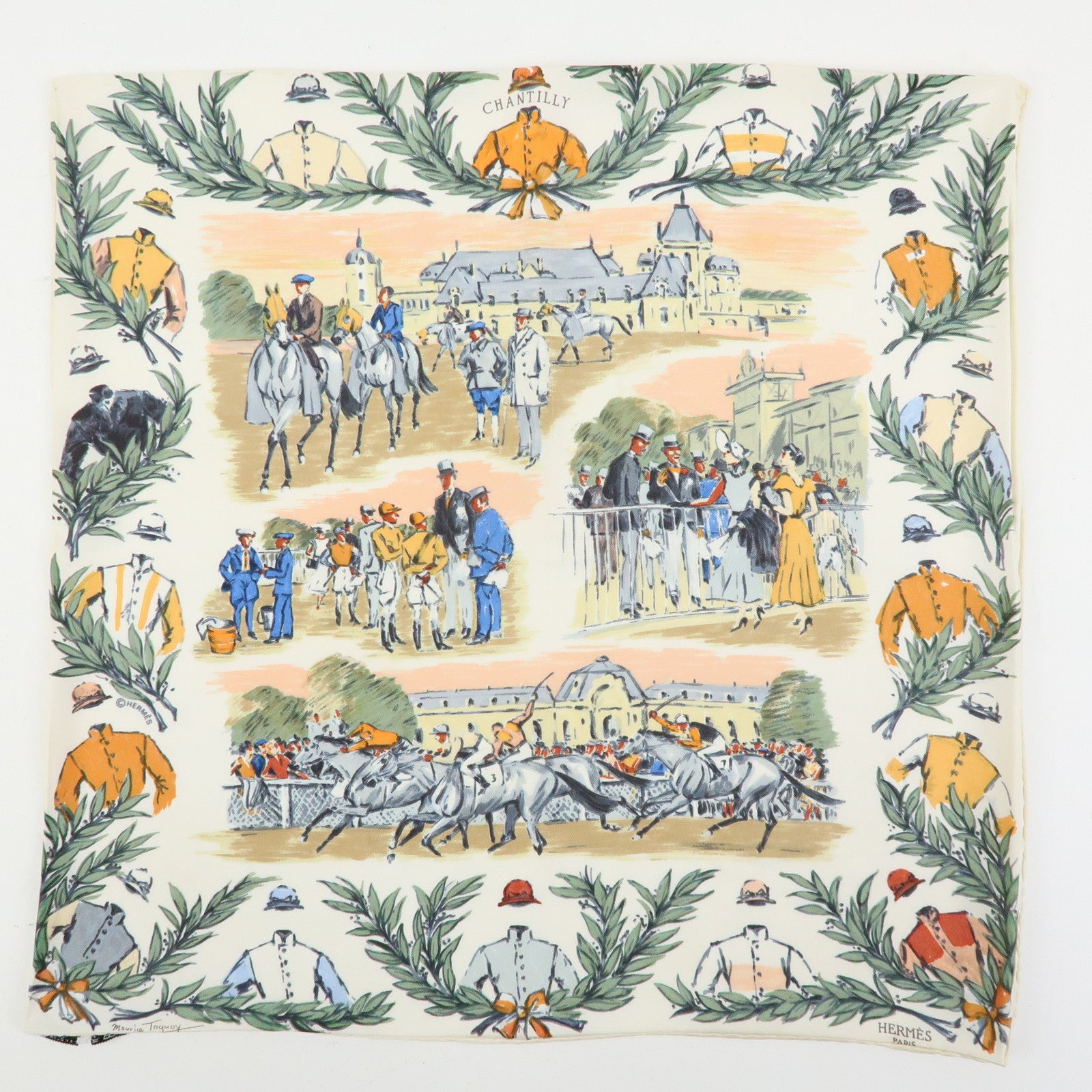 HERMES Carre 45 Carre 70 Set of 2 Silk Scarf CHANTILLY GAUCHO PAR