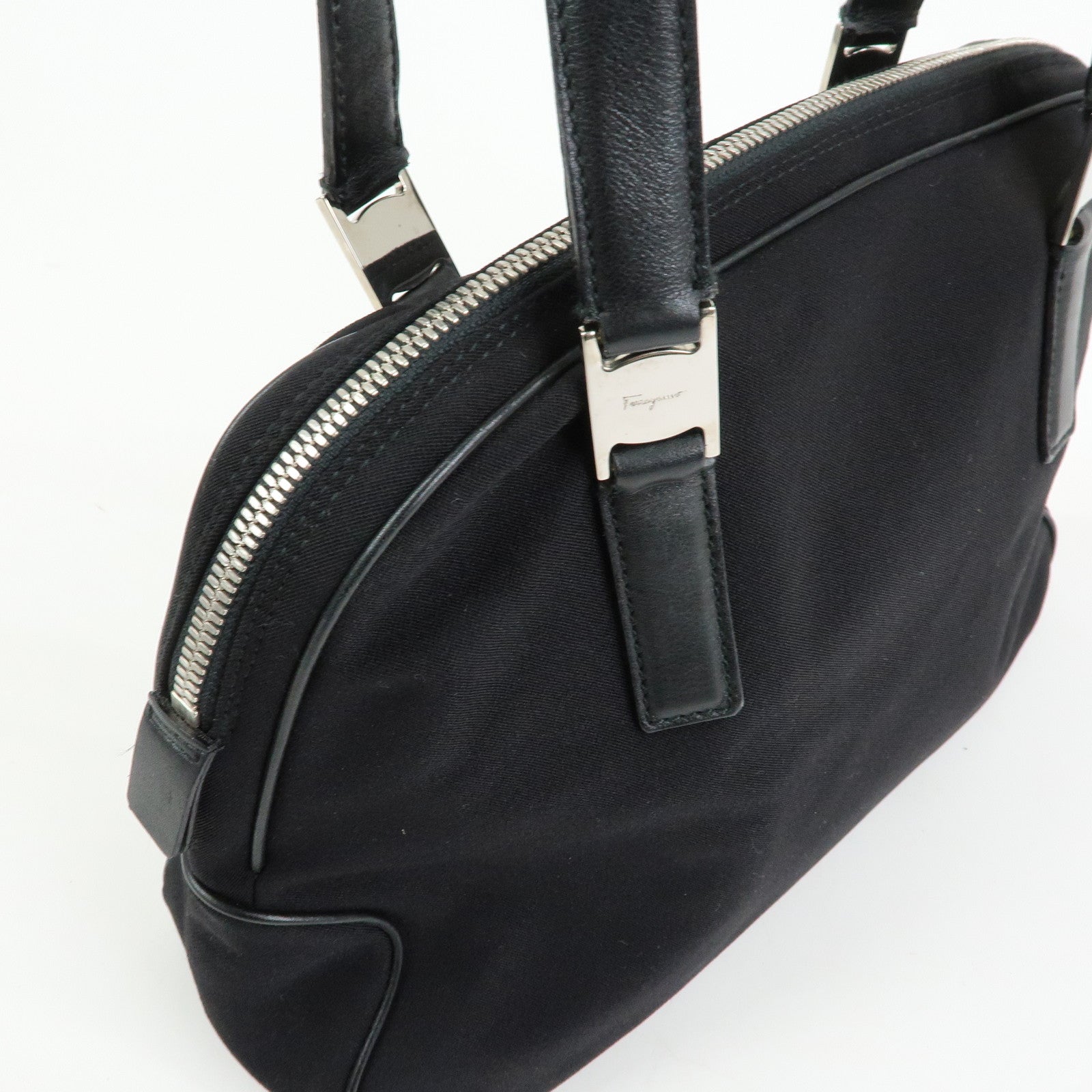 Ferragamo Vara Nylon Leather Boston Bag Shoulder Bag Black