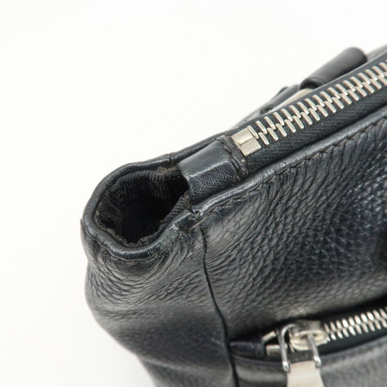 PRADA Logo Leather Shoulder Bag Hand Bag Tote Bag Black