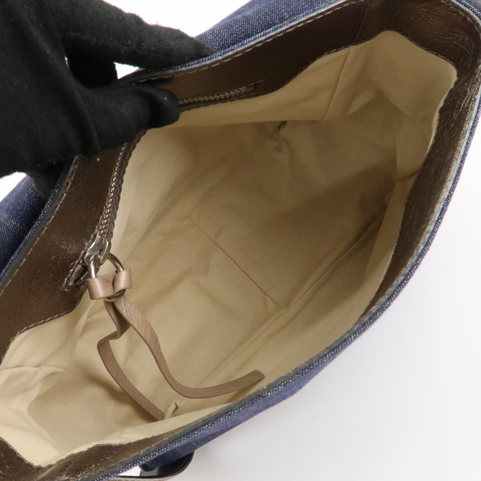 Chloe Denim Leather Shoulder Bag Crossbody Bag Indigo Blue Silver Used