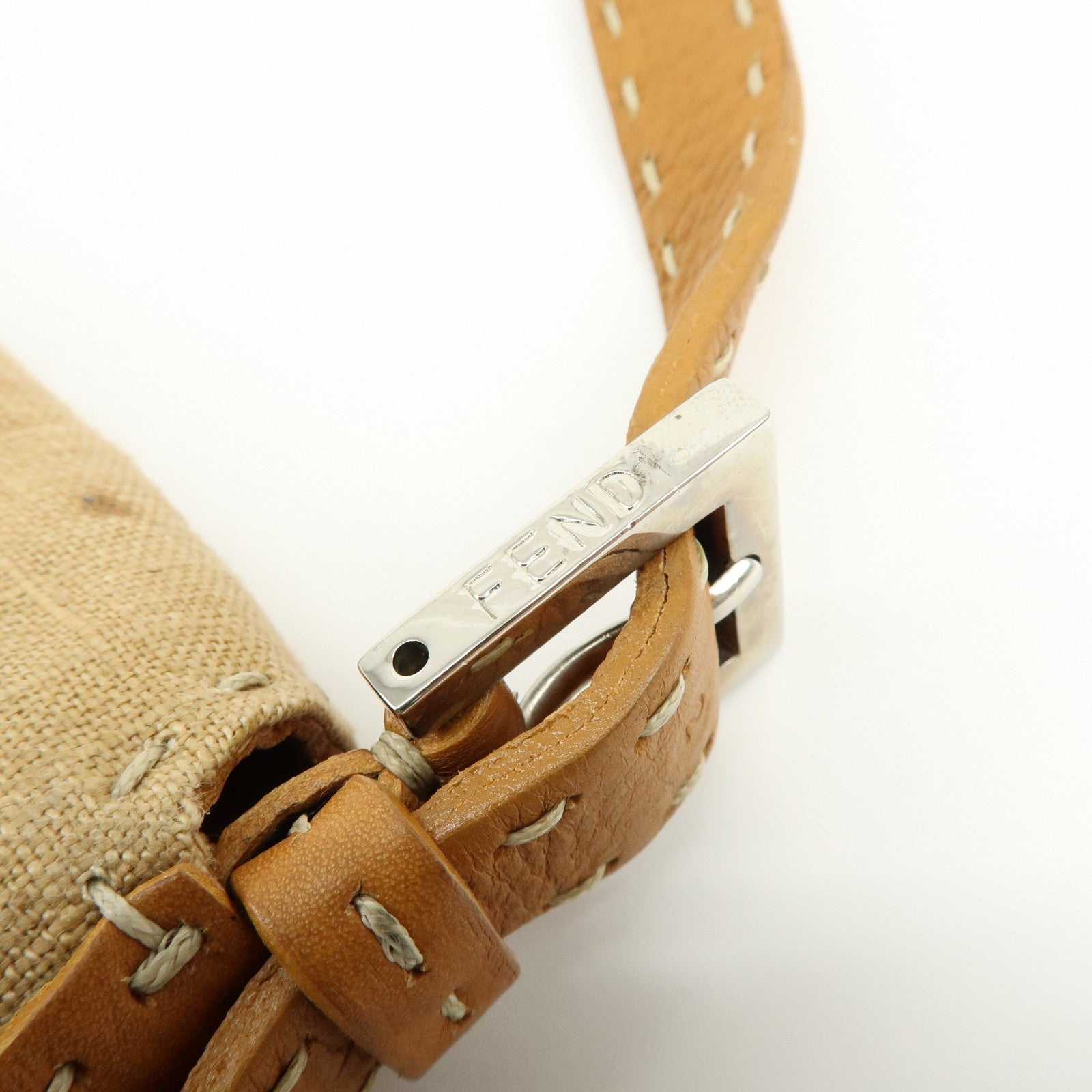 FENDI Mamma Baguette Selleria Linen Leather Shoulder Bag 8BR101