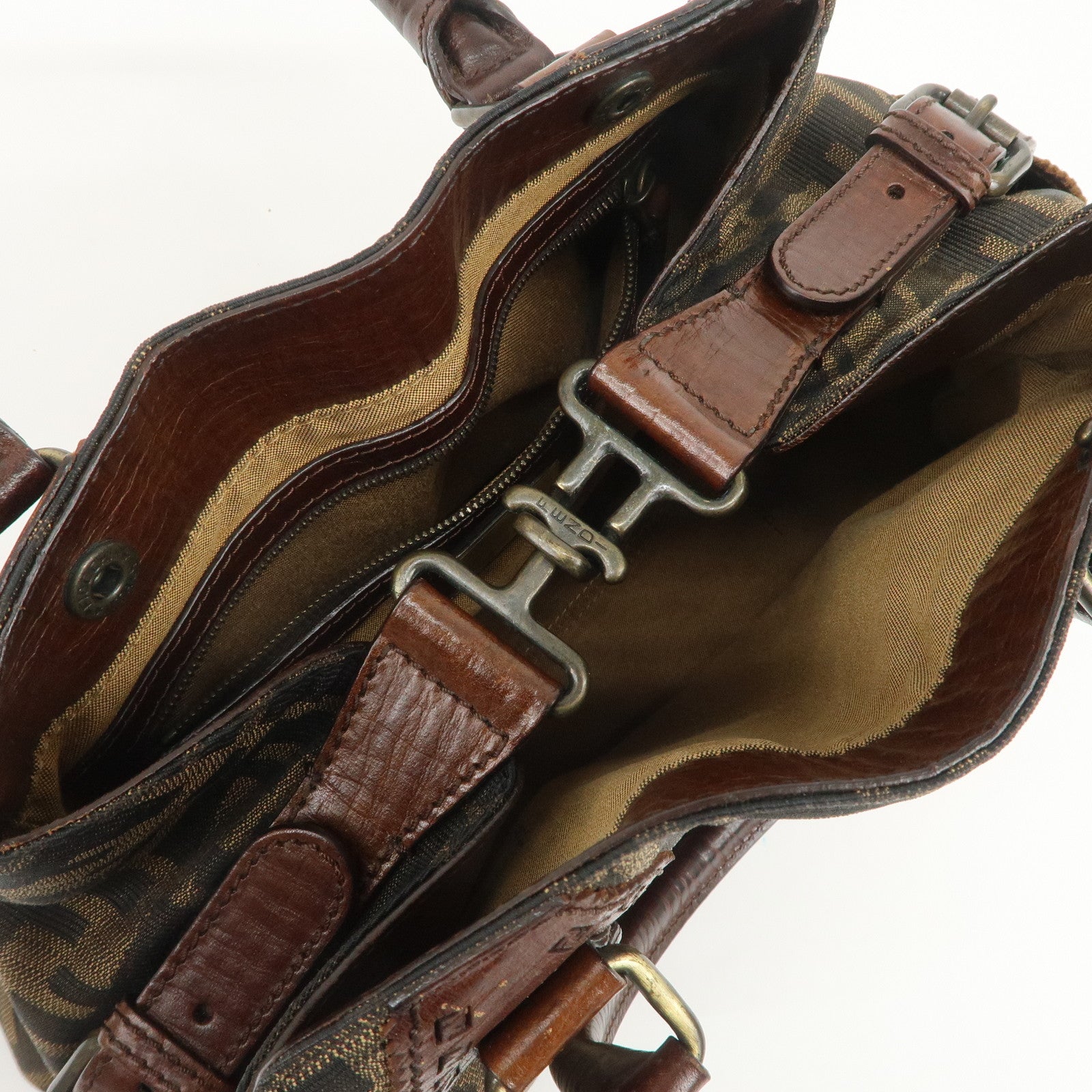 FENDI Ethnico Zucca Canvas Leather Tote Bag Shoulder Bag 8BN157