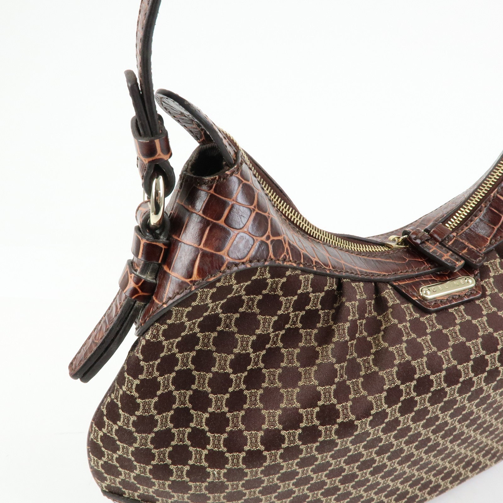 CELINE Macadam Canvas Leather Shoulder Bag Hand Bag Brown