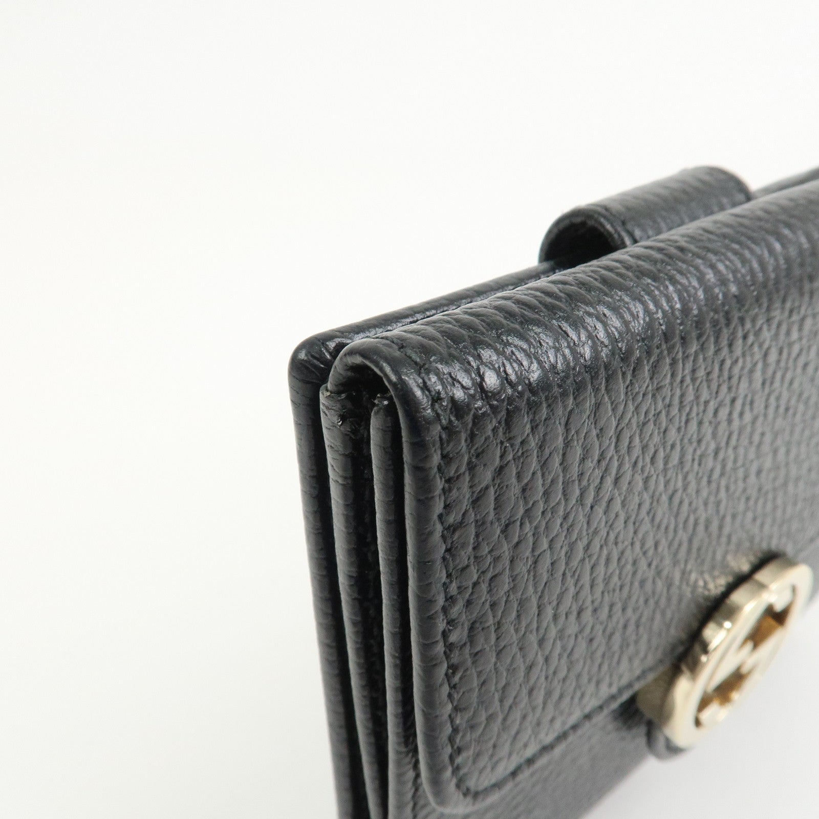 GUCCI Interlocking G Leather Bi-fold Compact Wallet Black 615525