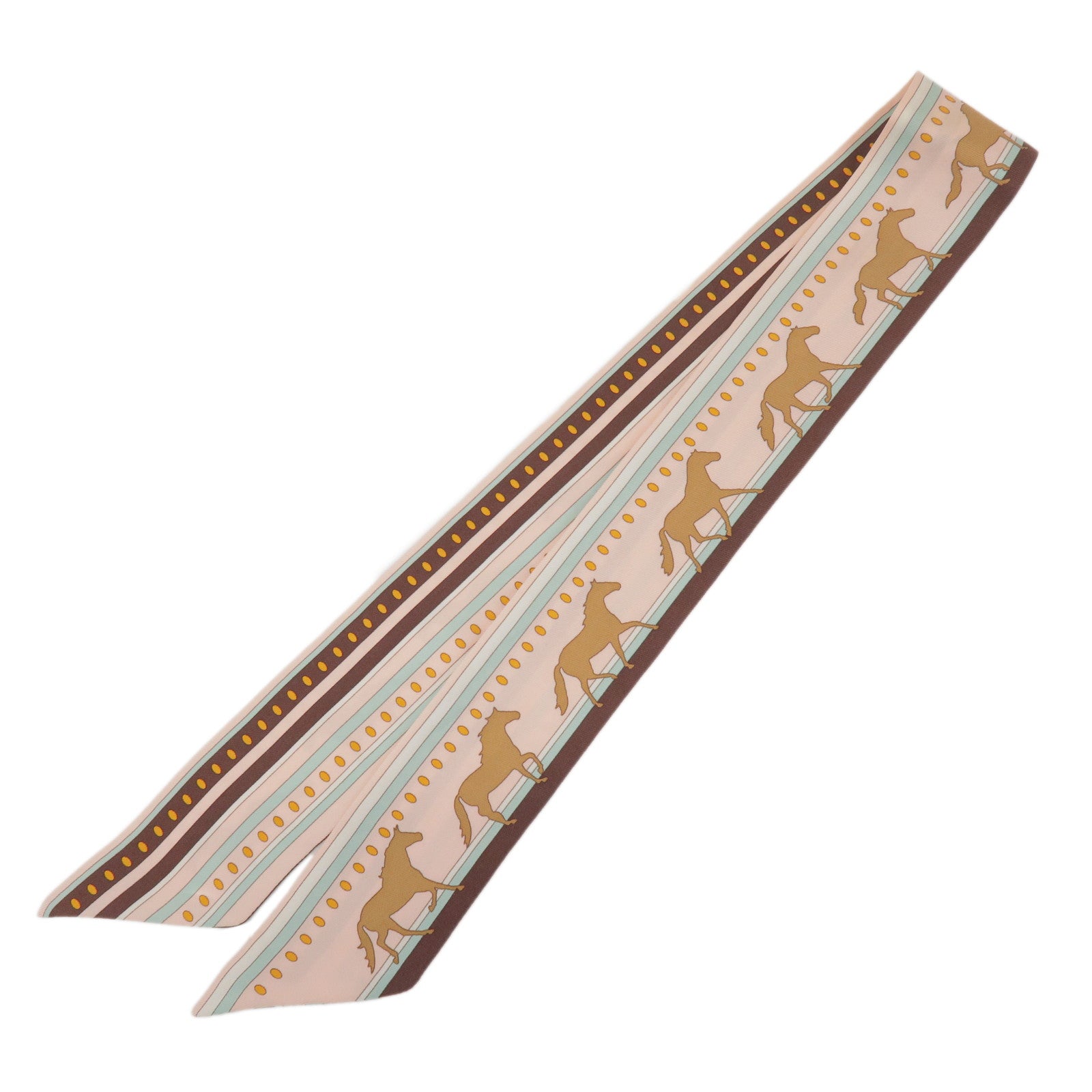 HERMES Twilly 100% Silk Scarf Sequence Pink Brown
